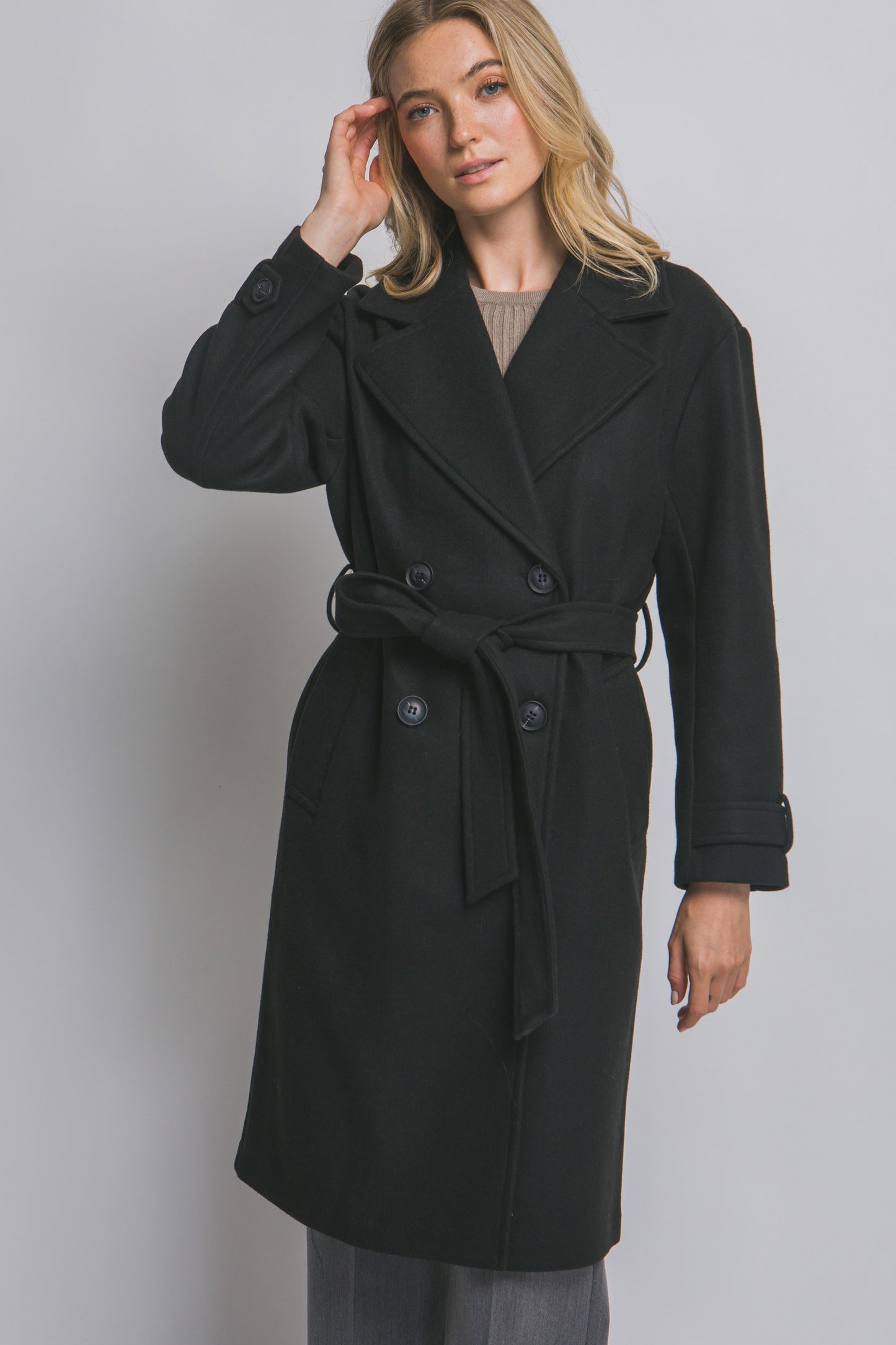Double Breasted Belted Wrap Coat
