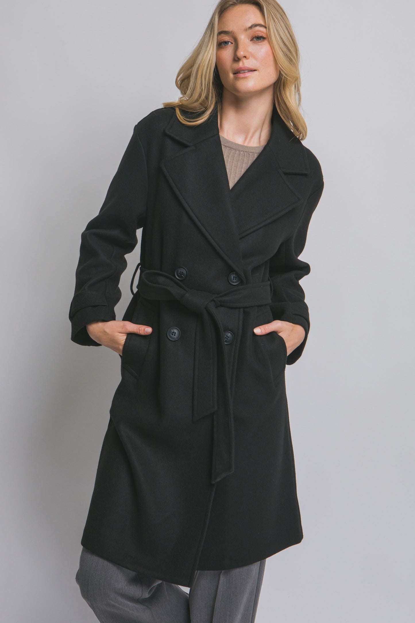 Double Breasted Belted Wrap Coat