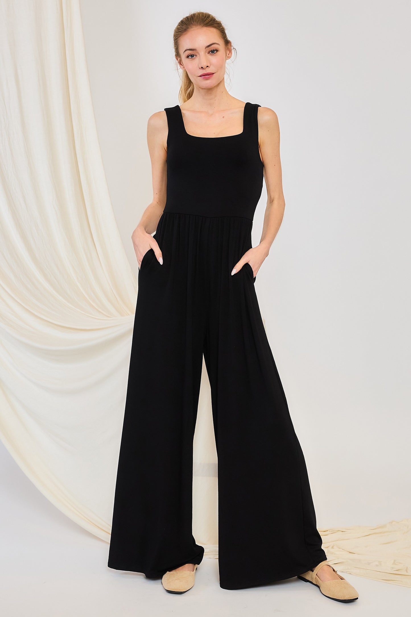 Square Neck Jumpsuit in Black