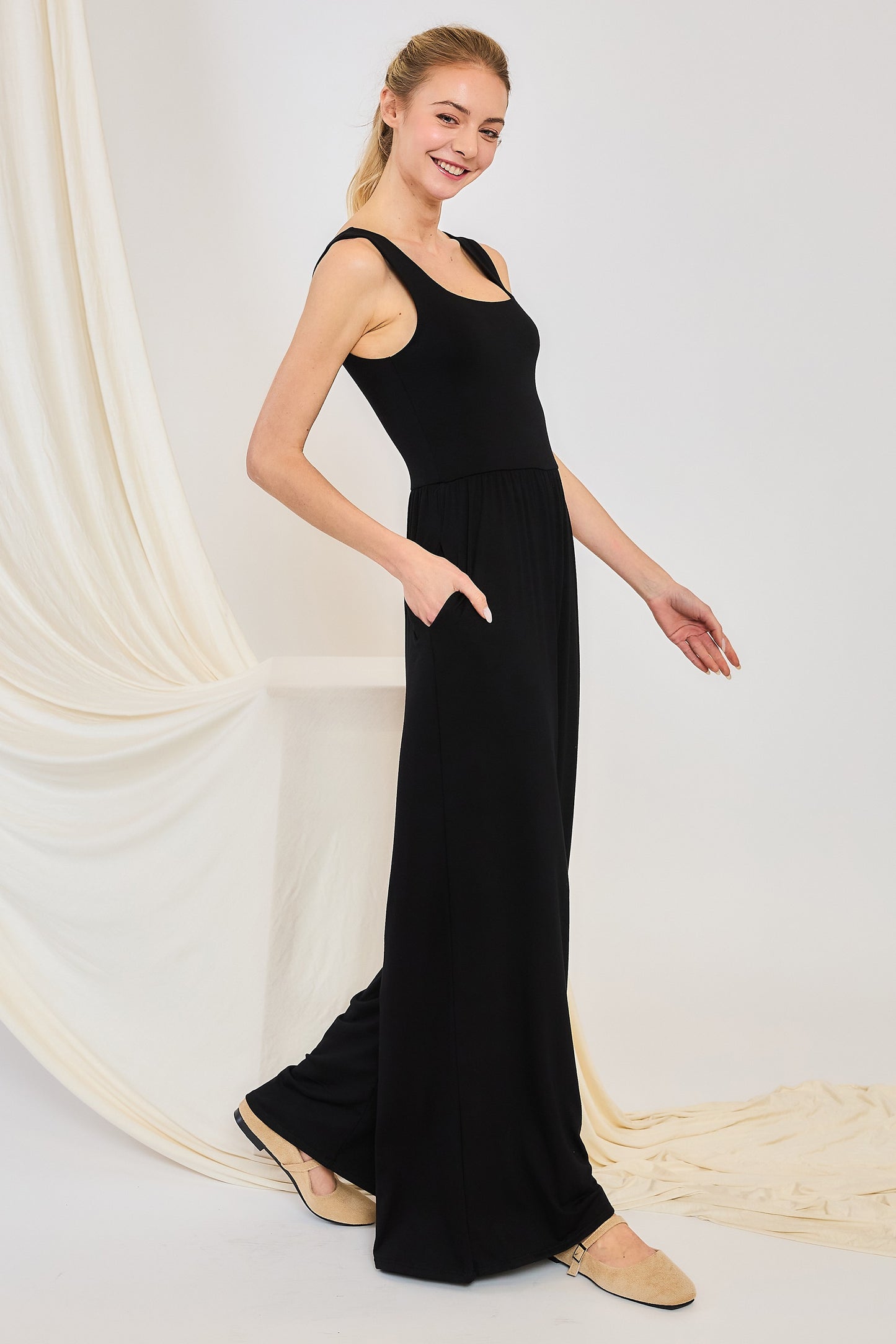 Square Neck Jumpsuit in Black