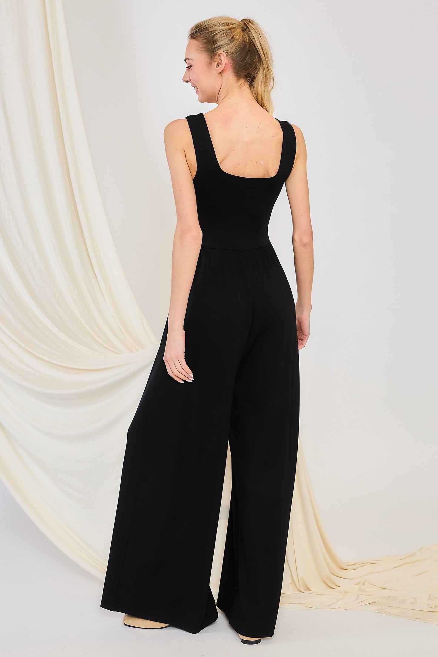 Square Neck Jumpsuit in Black