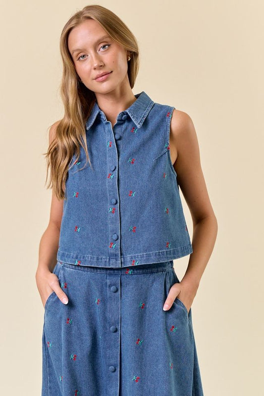 Cherry Denim Top