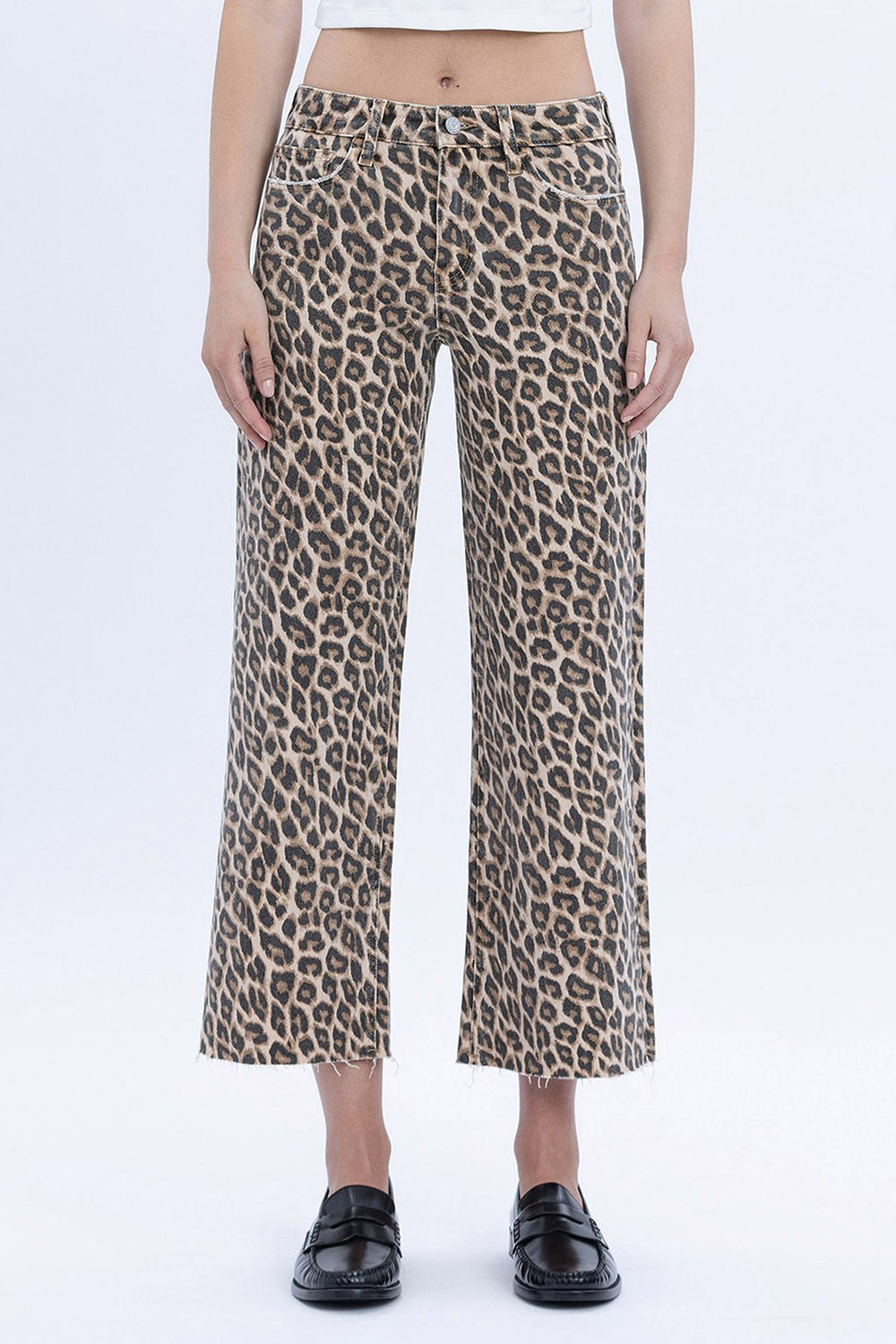 Animal Print Crop Wide Leg Jeans