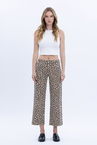Animal Print Crop Wide Leg Jeans
