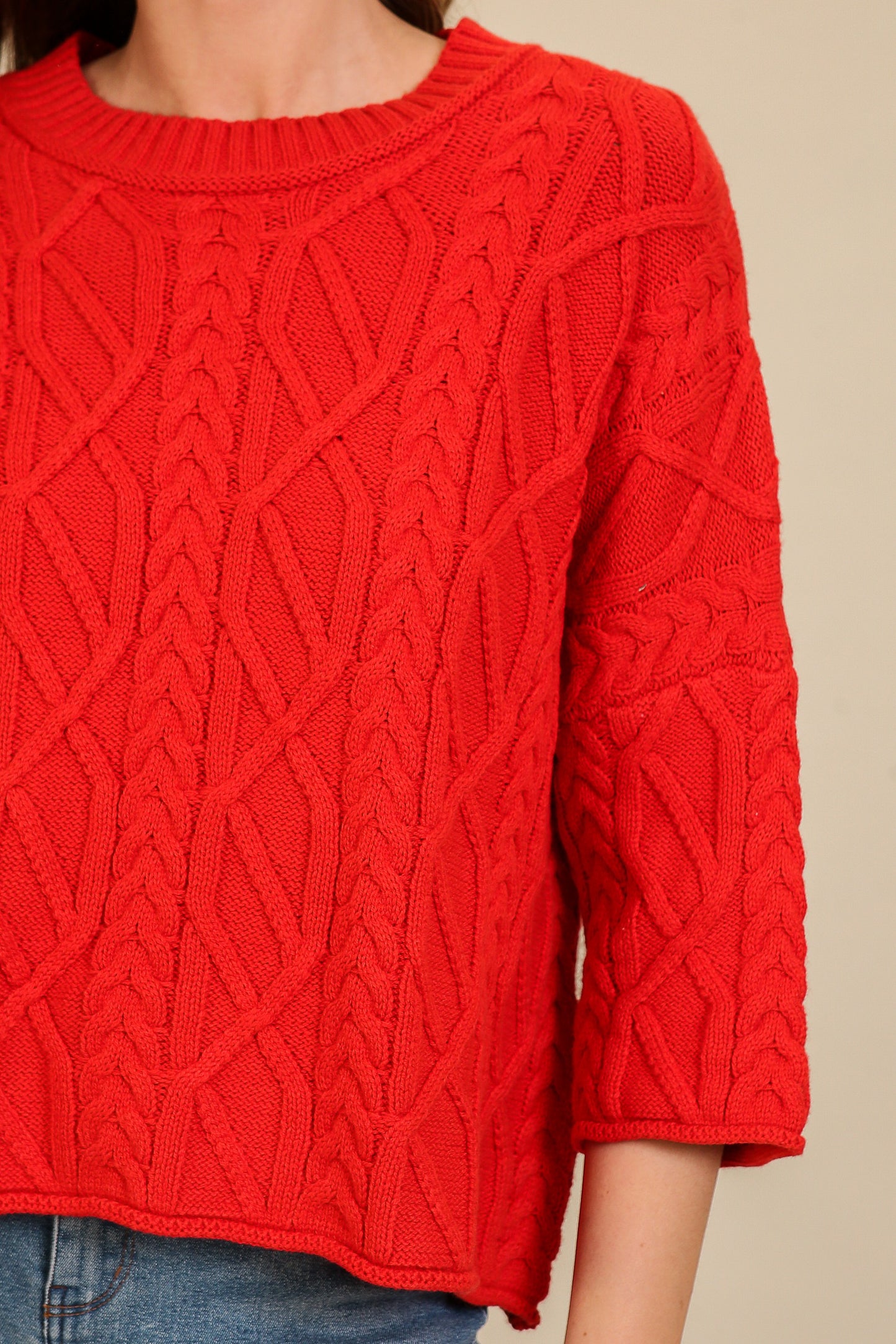 Texture Cable Knit Sweater in Red