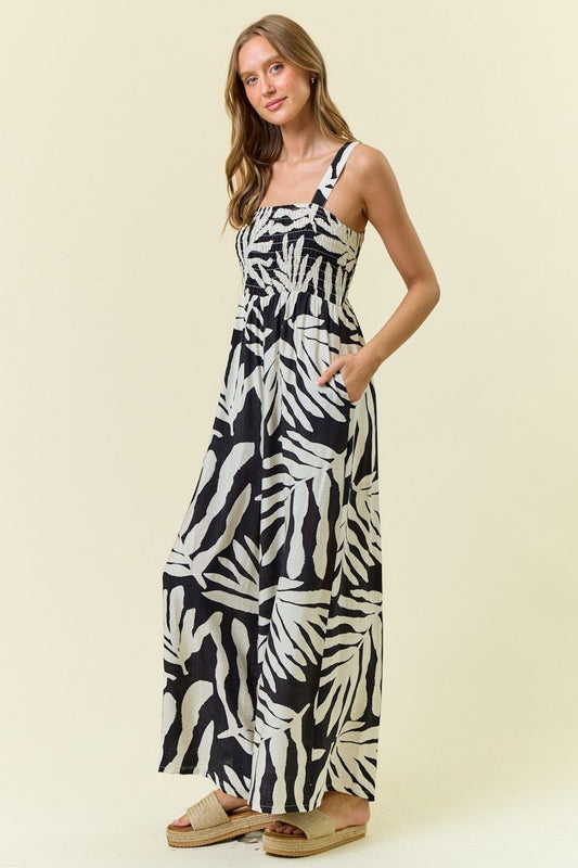 Floral Smocked Jumpsuit in Black