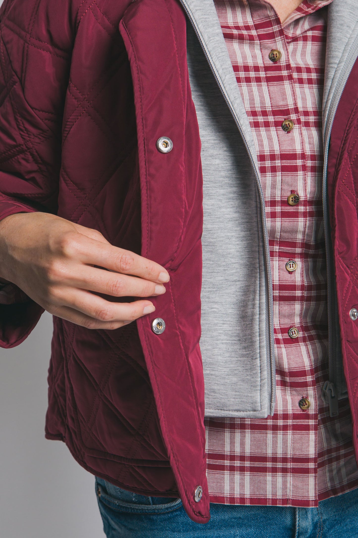 Contrast Puffer Jacket in Burgundy