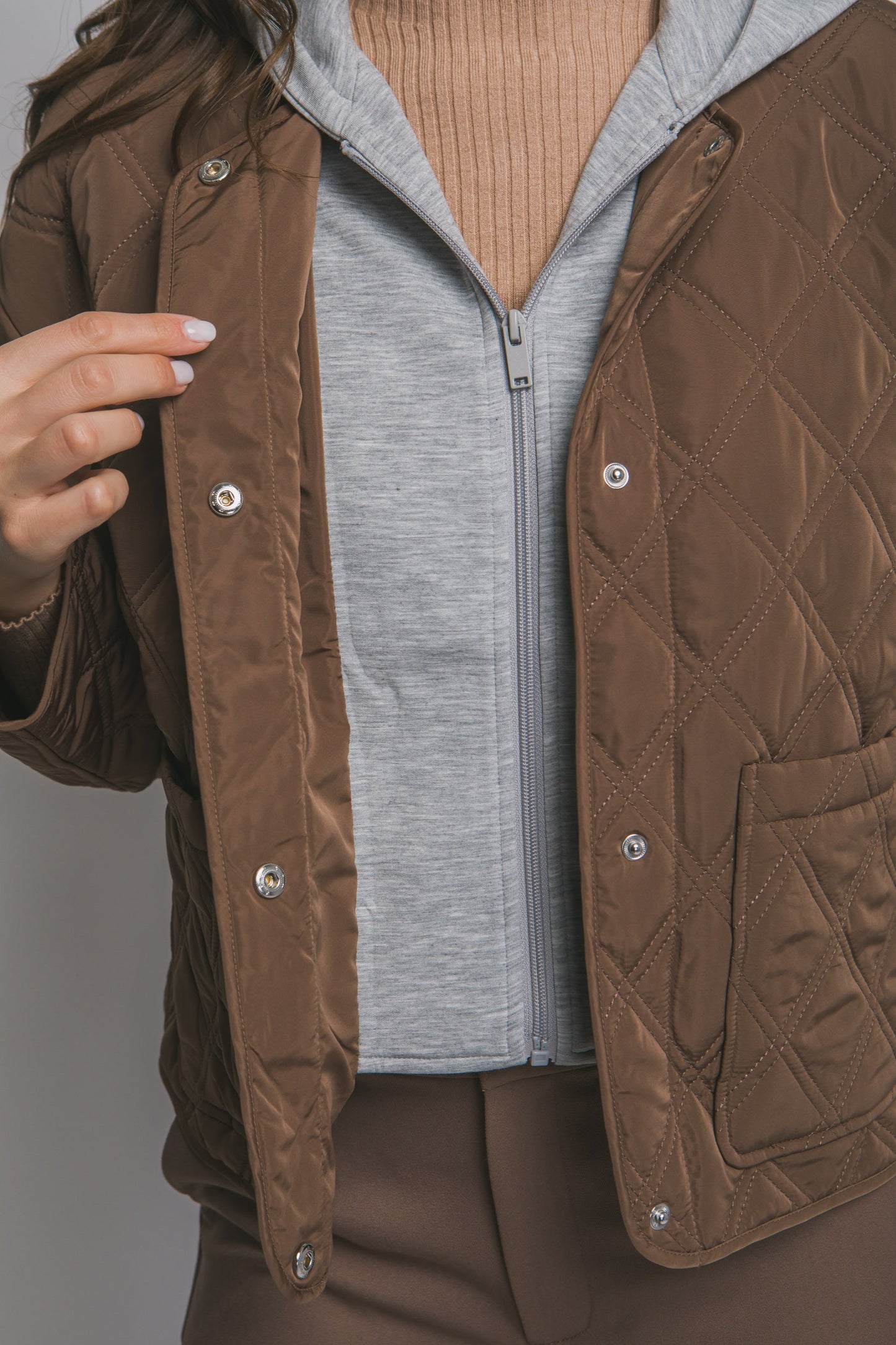 Contrast Puffer Jacket in Cocoa