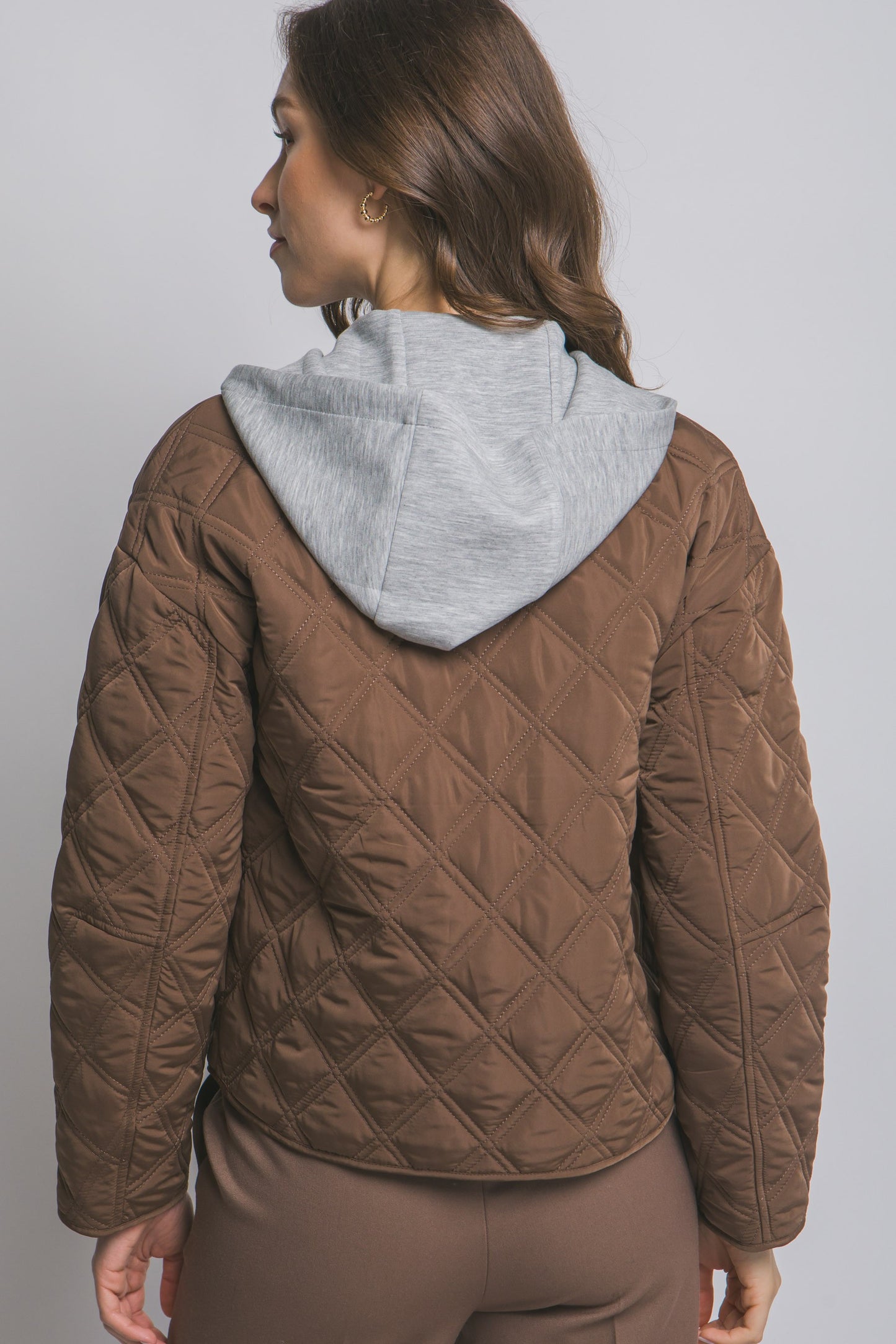 Contrast Puffer Jacket in Cocoa