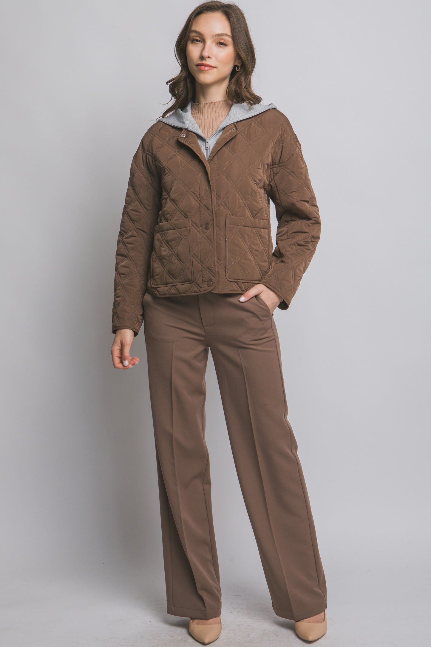 Contrast Puffer Jacket in Cocoa