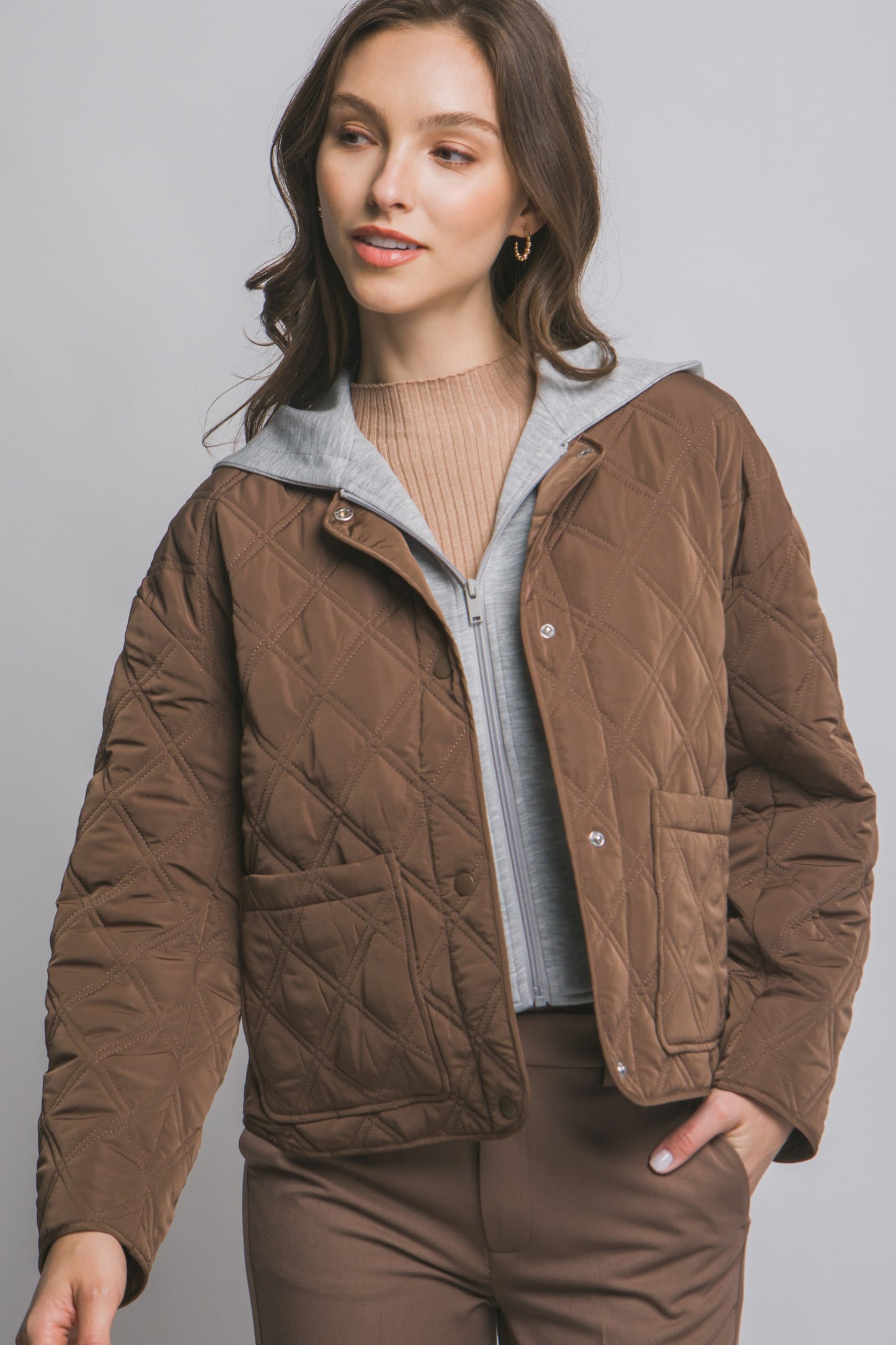 Contrast Puffer Jacket in Cocoa