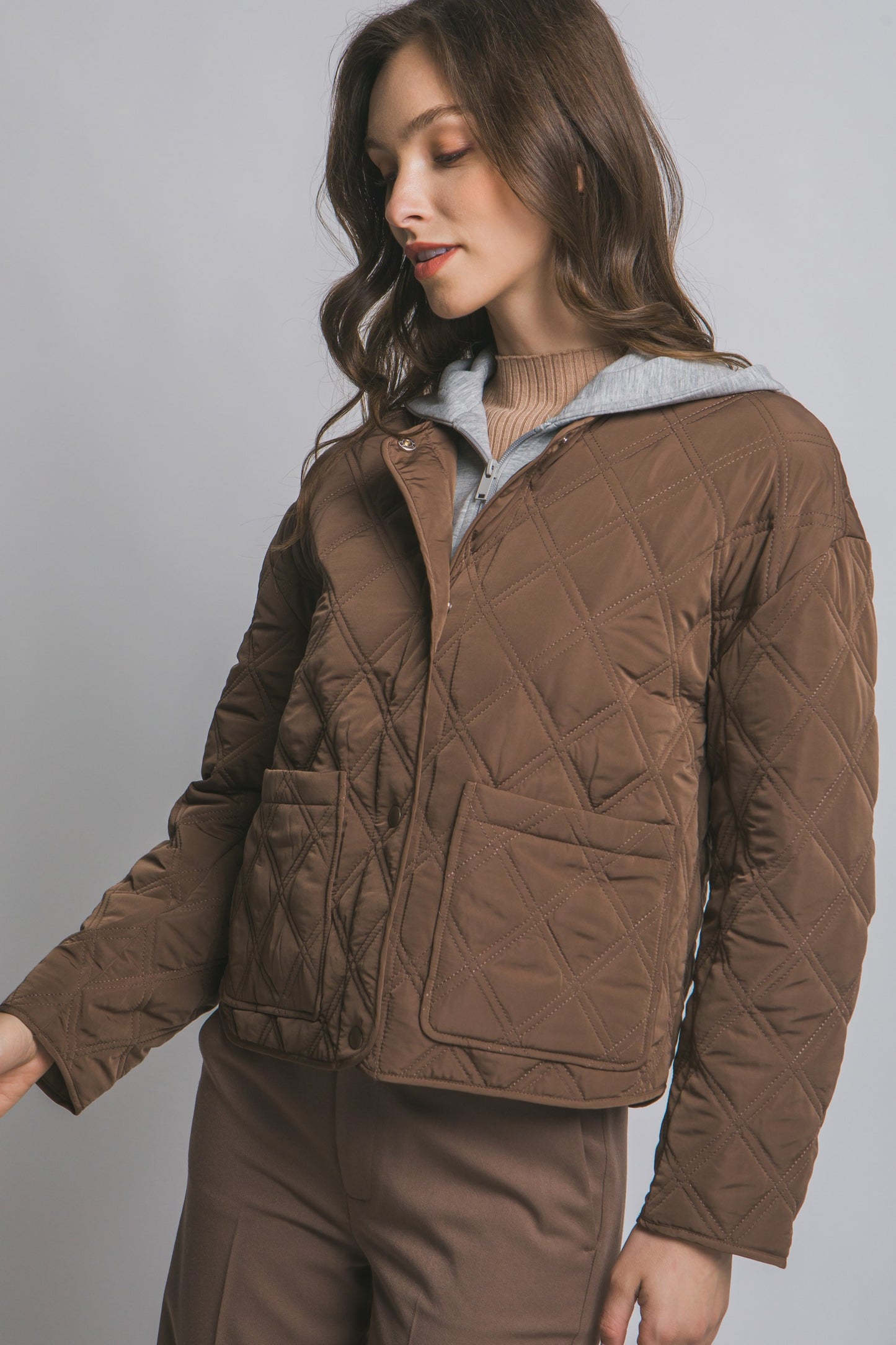 Contrast Puffer Jacket in Cocoa