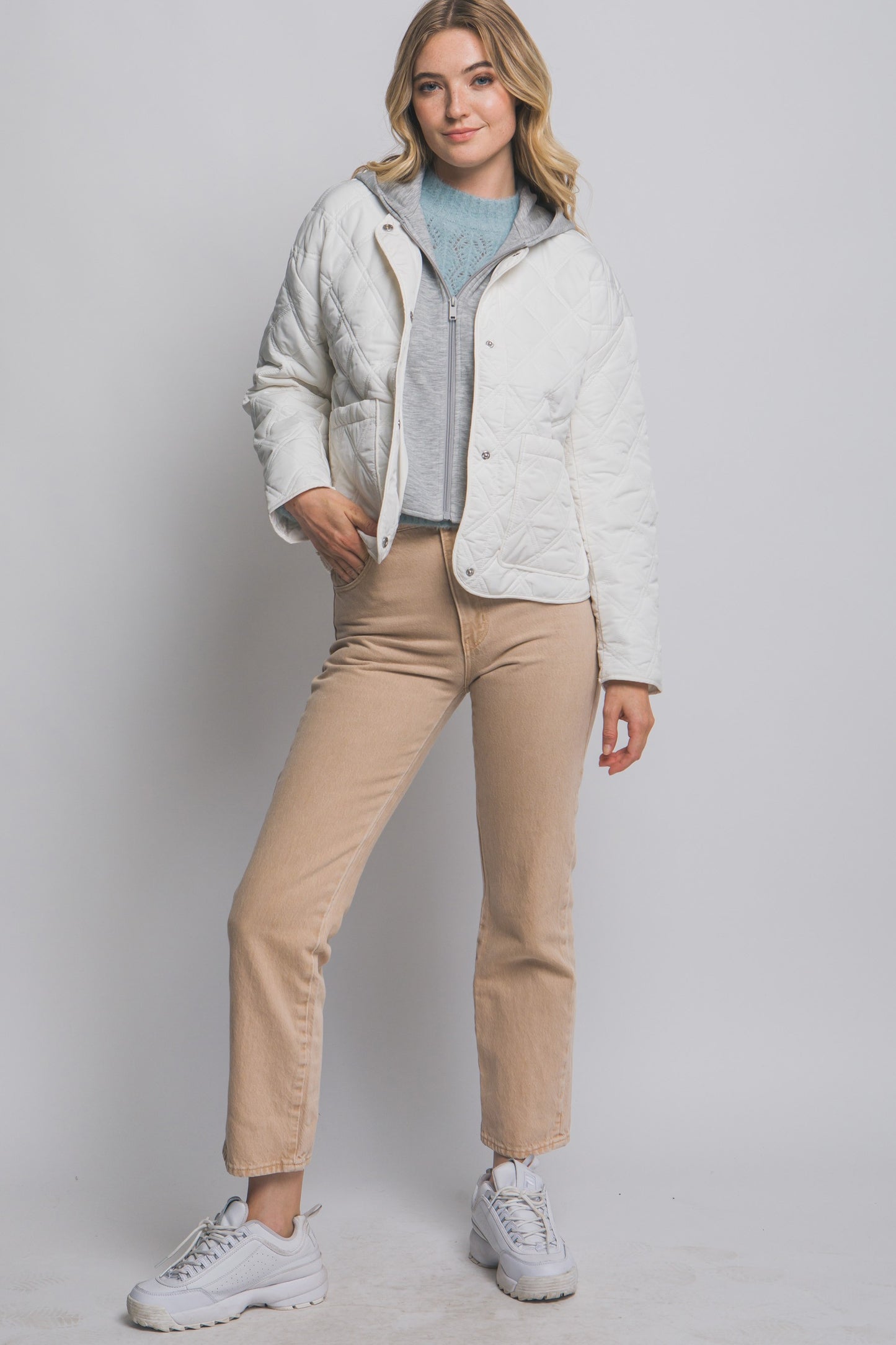 Contrast Puffer Jacket in Ivory