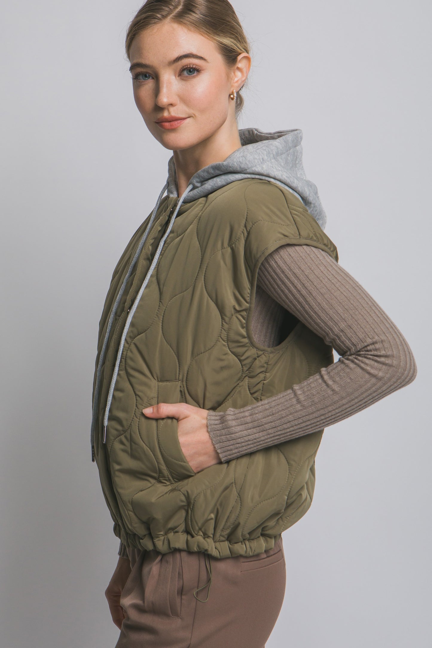Quilted Drawstring Hooded Vest