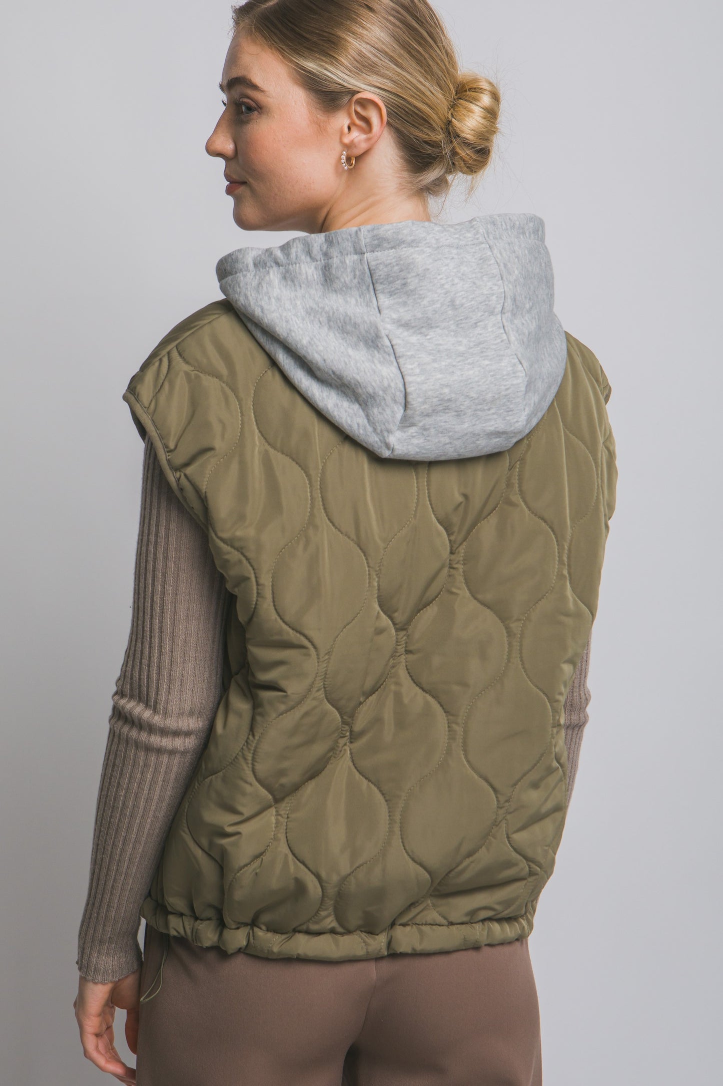 Quilted Drawstring Hooded Vest