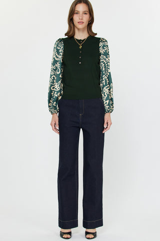 Mandarin Collar Combo Sweater Top