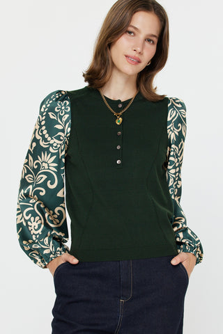 Mandarin Collar Combo Sweater Top