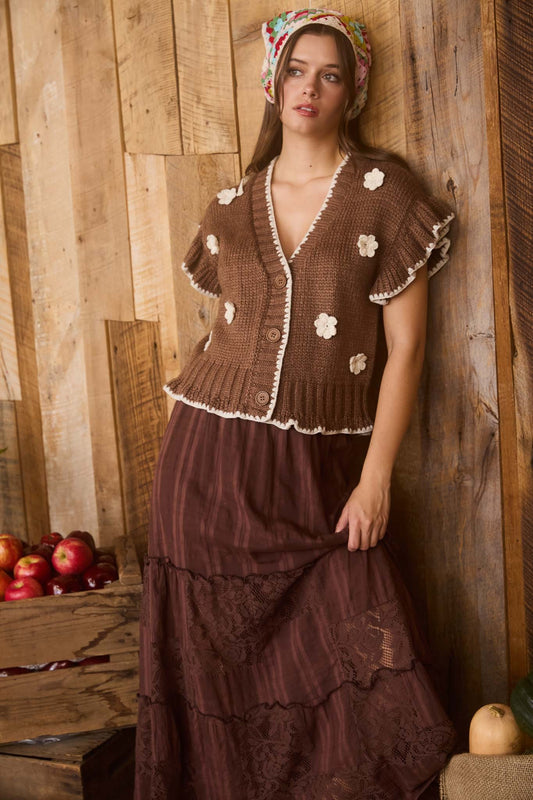 Crochet Knit Ruffle Cardigan