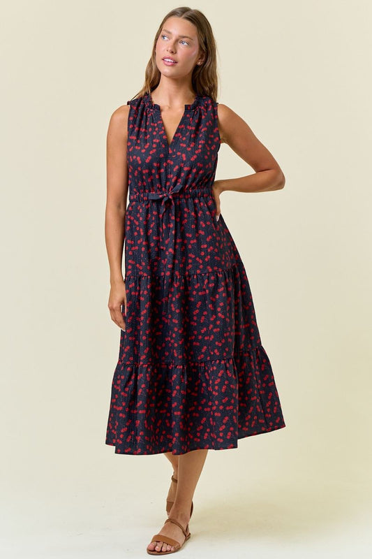 Cherry Midi Dress in Dk. Navy