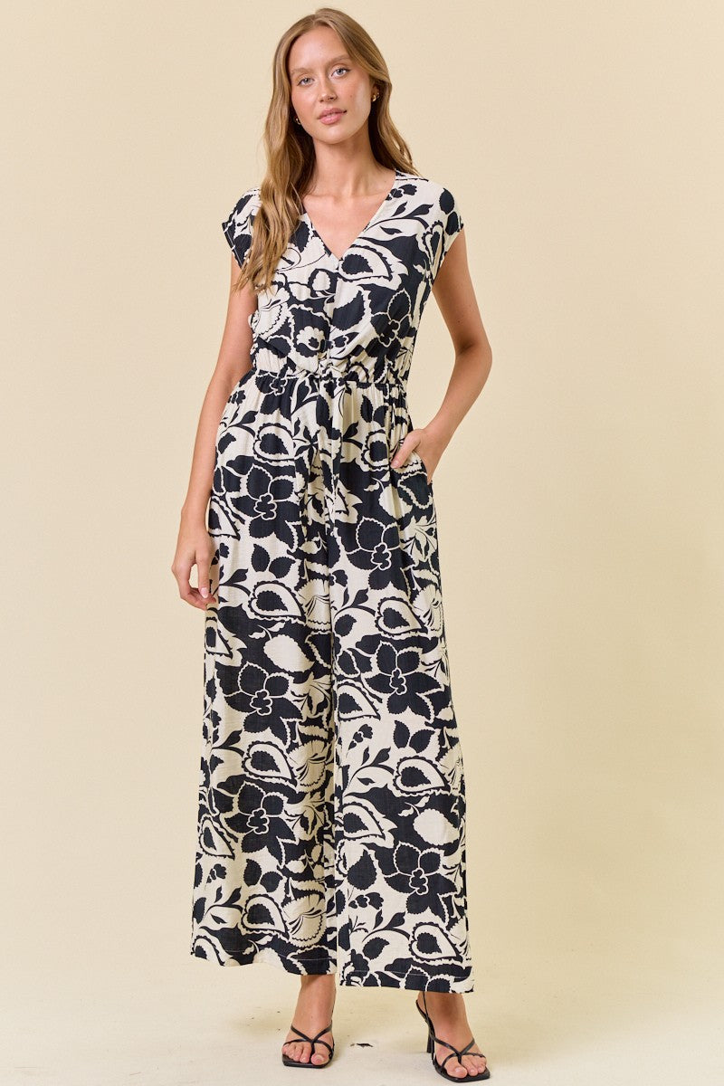 Black & White Front Tie Jumpsuit