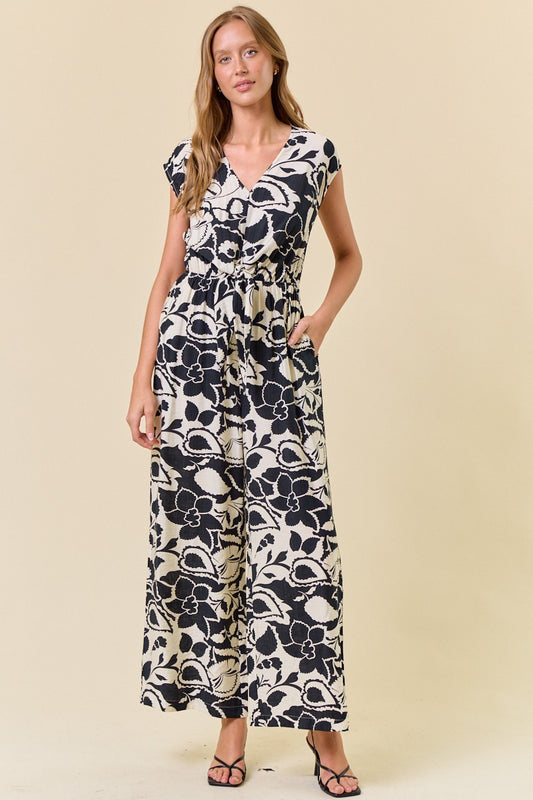 Black & White Front Tie Jumpsuit