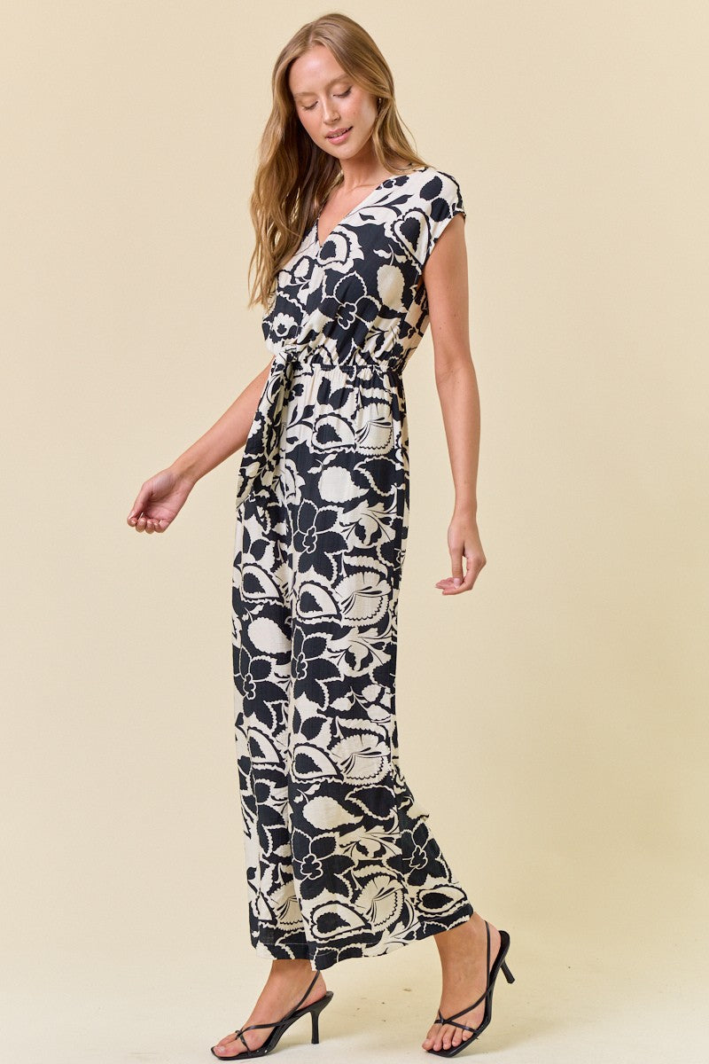 Black & White Front Tie Jumpsuit