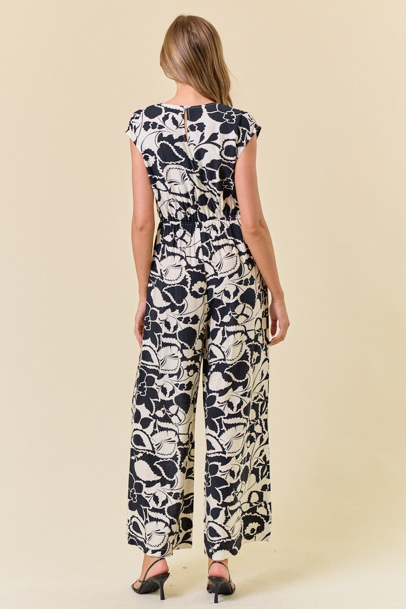 Black & White Front Tie Jumpsuit