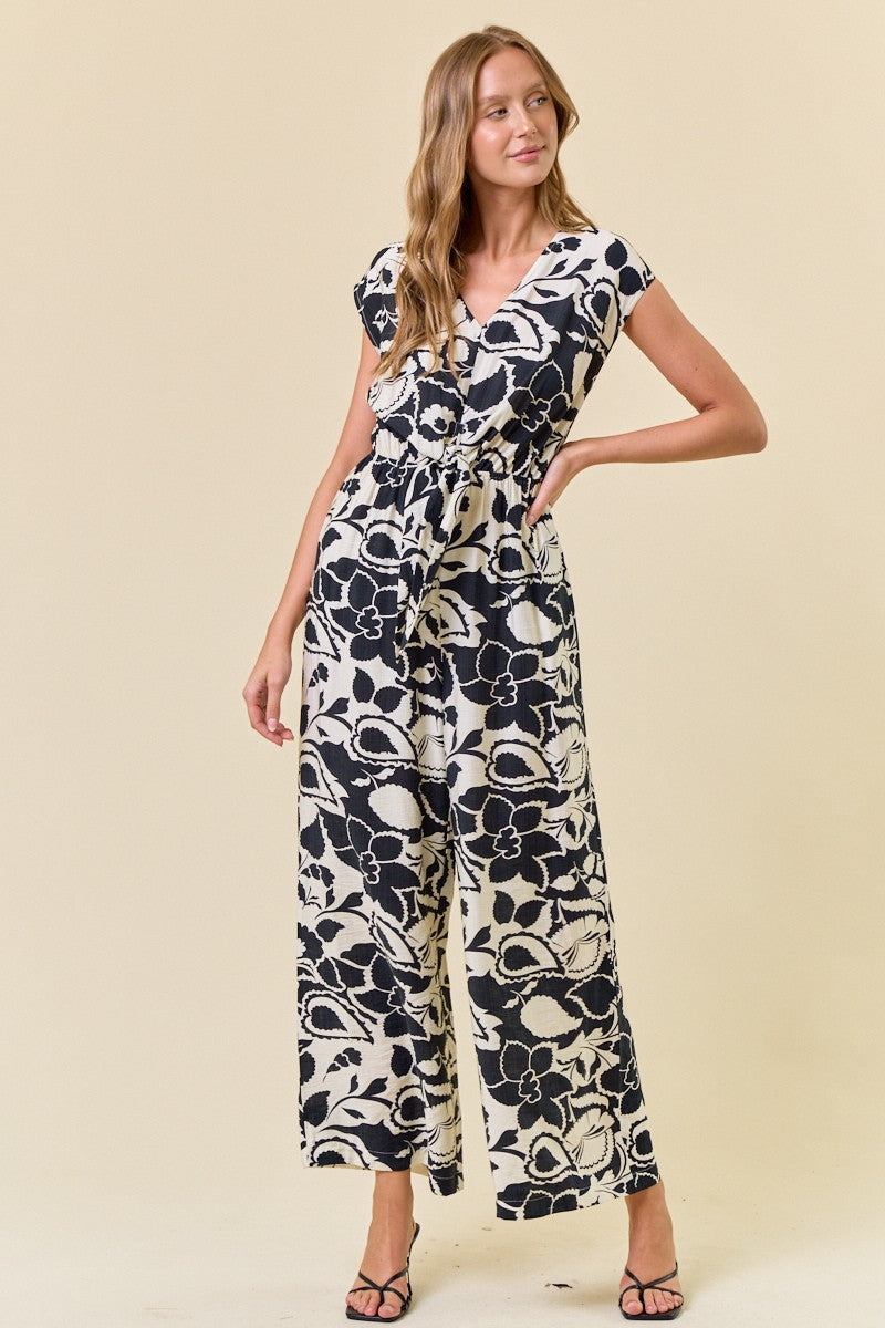 Black & White Front Tie Jumpsuit