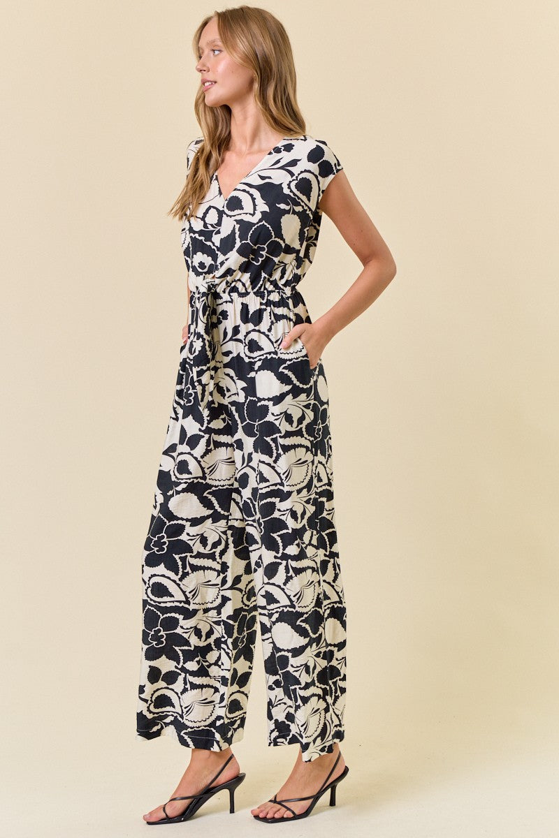 Black & White Front Tie Jumpsuit