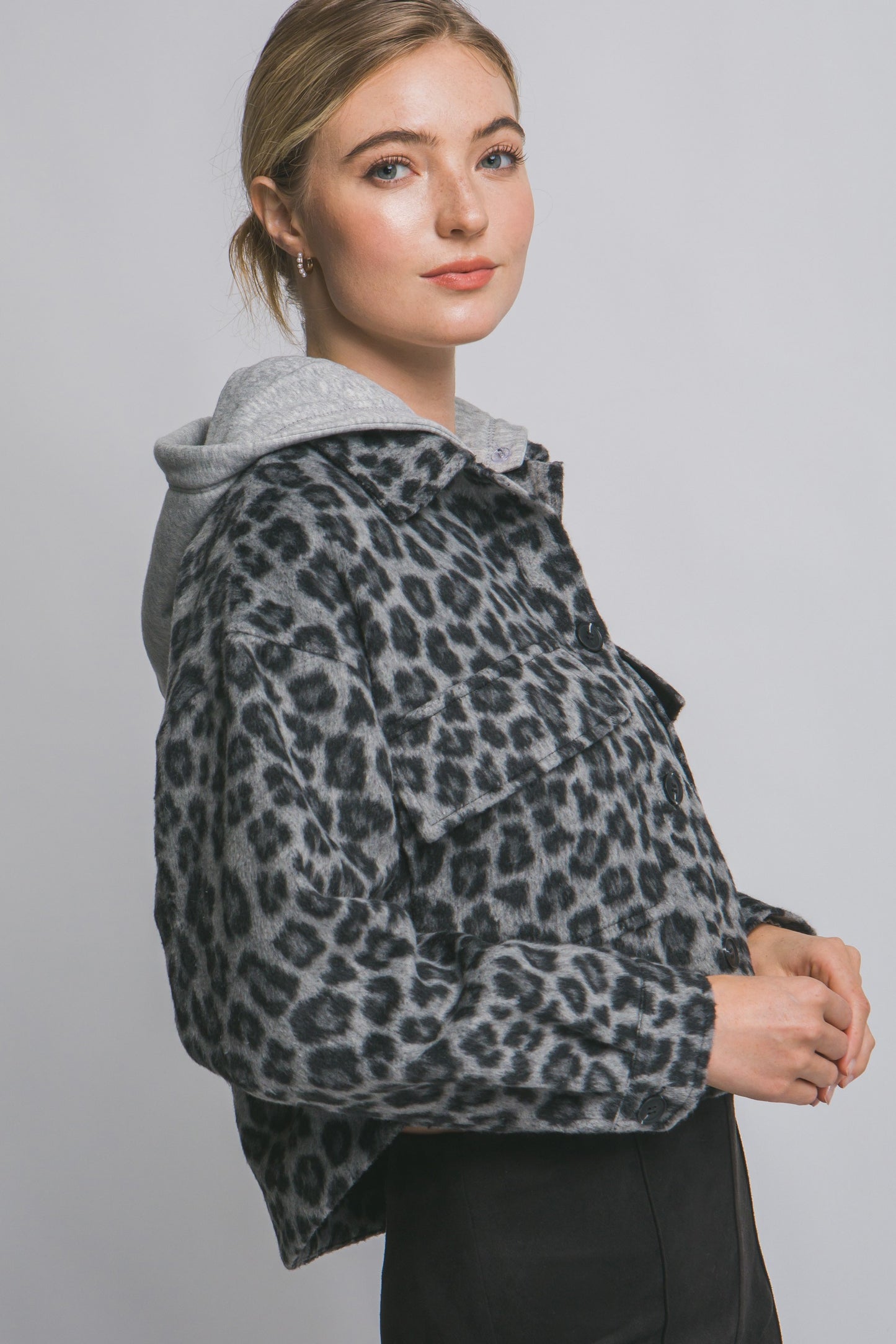 Leopard Fleece Jacket w/ Removable Hoodie