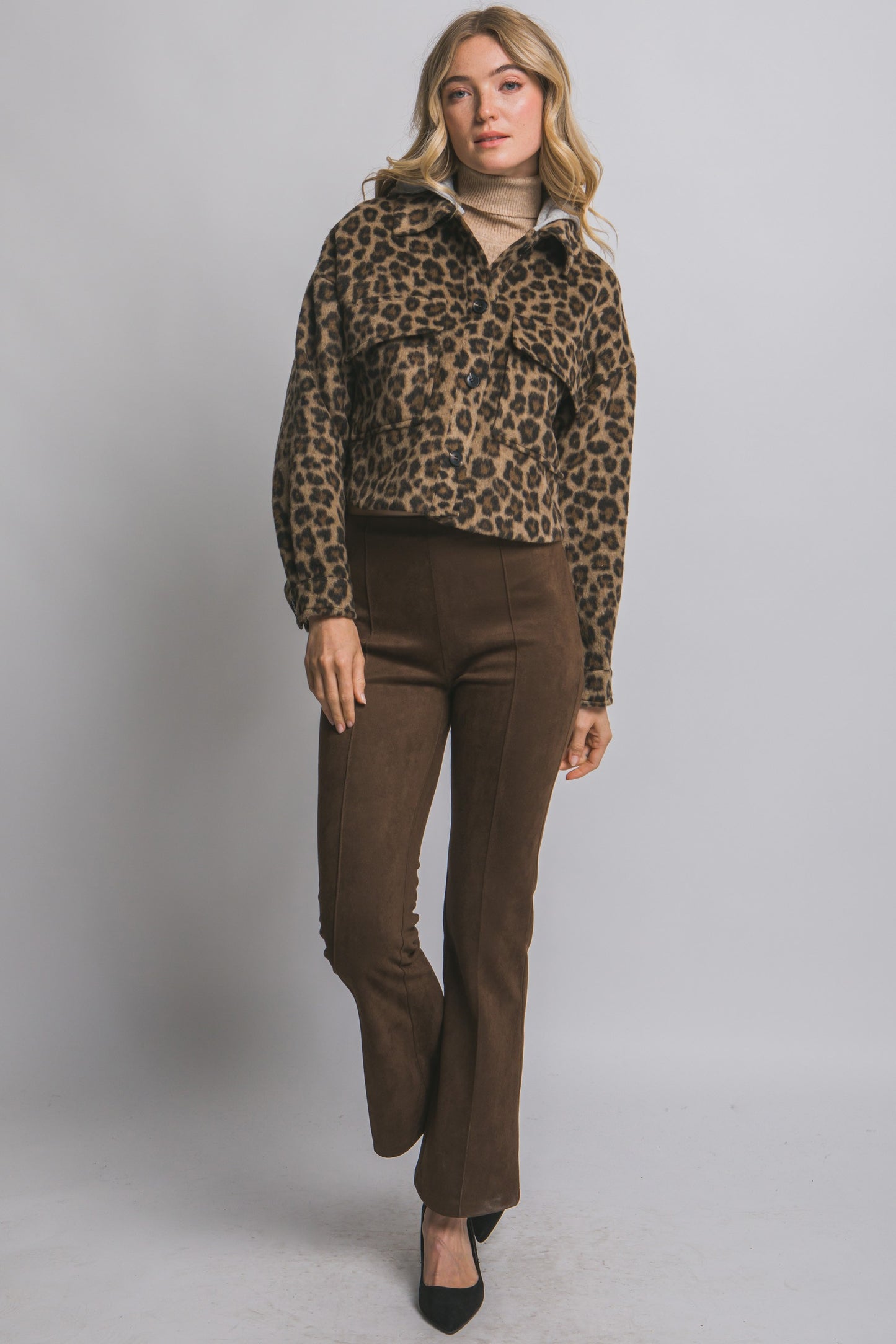 Leopard Fleece Jacket w/ Removable Hoodie