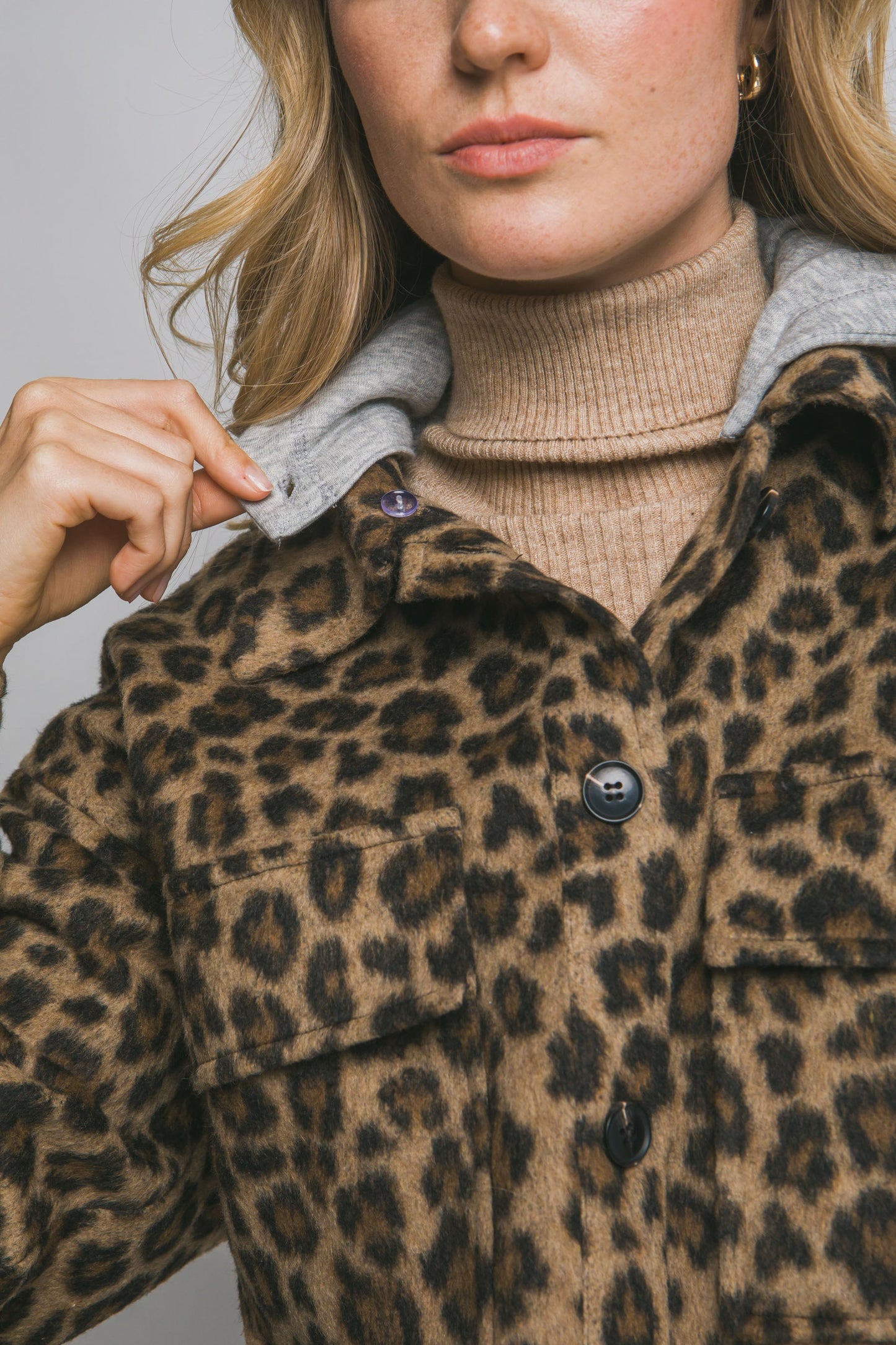 Leopard Fleece Jacket w/ Removable Hoodie