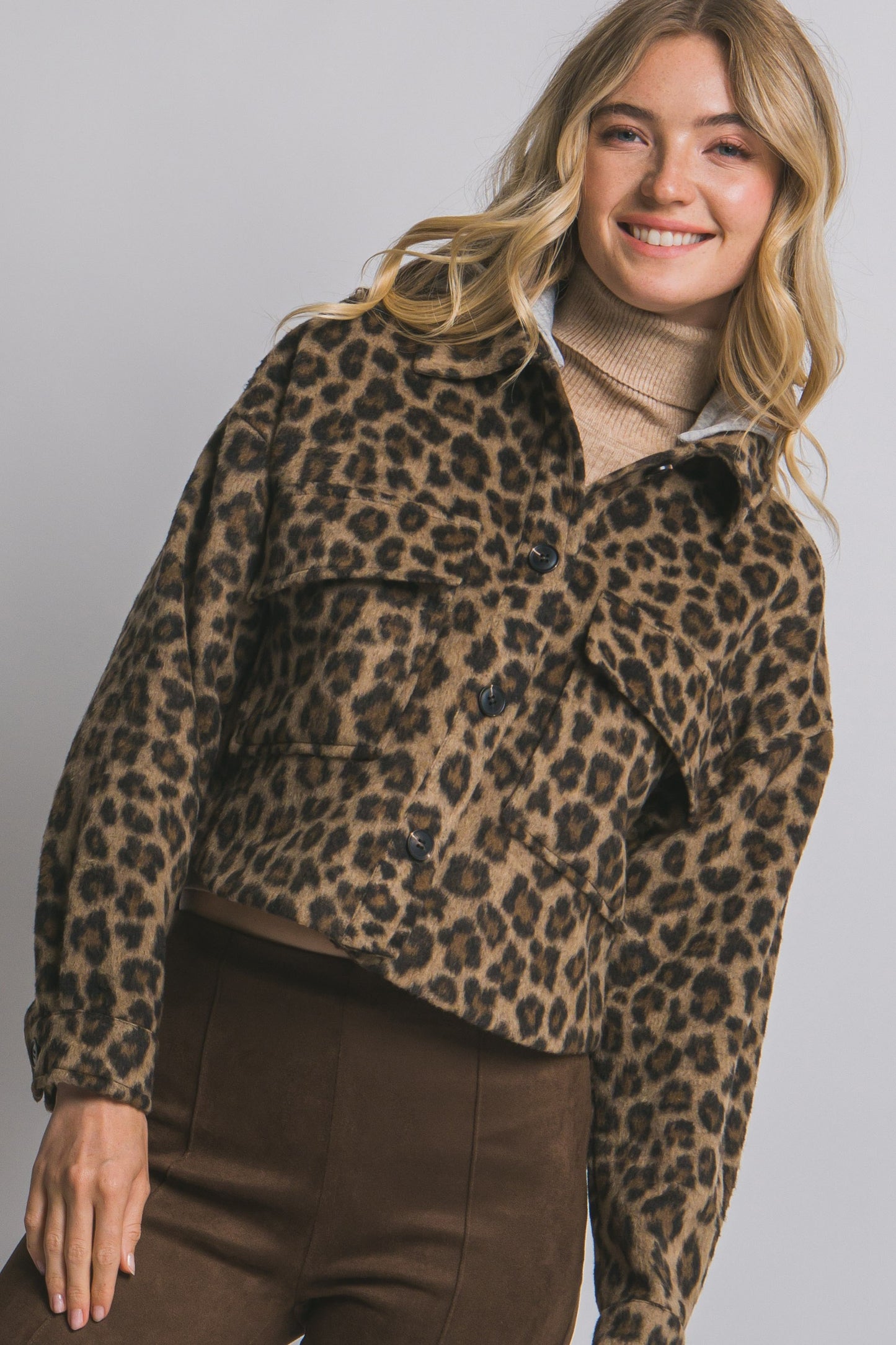 Leopard Fleece Jacket w/ Removable Hoodie