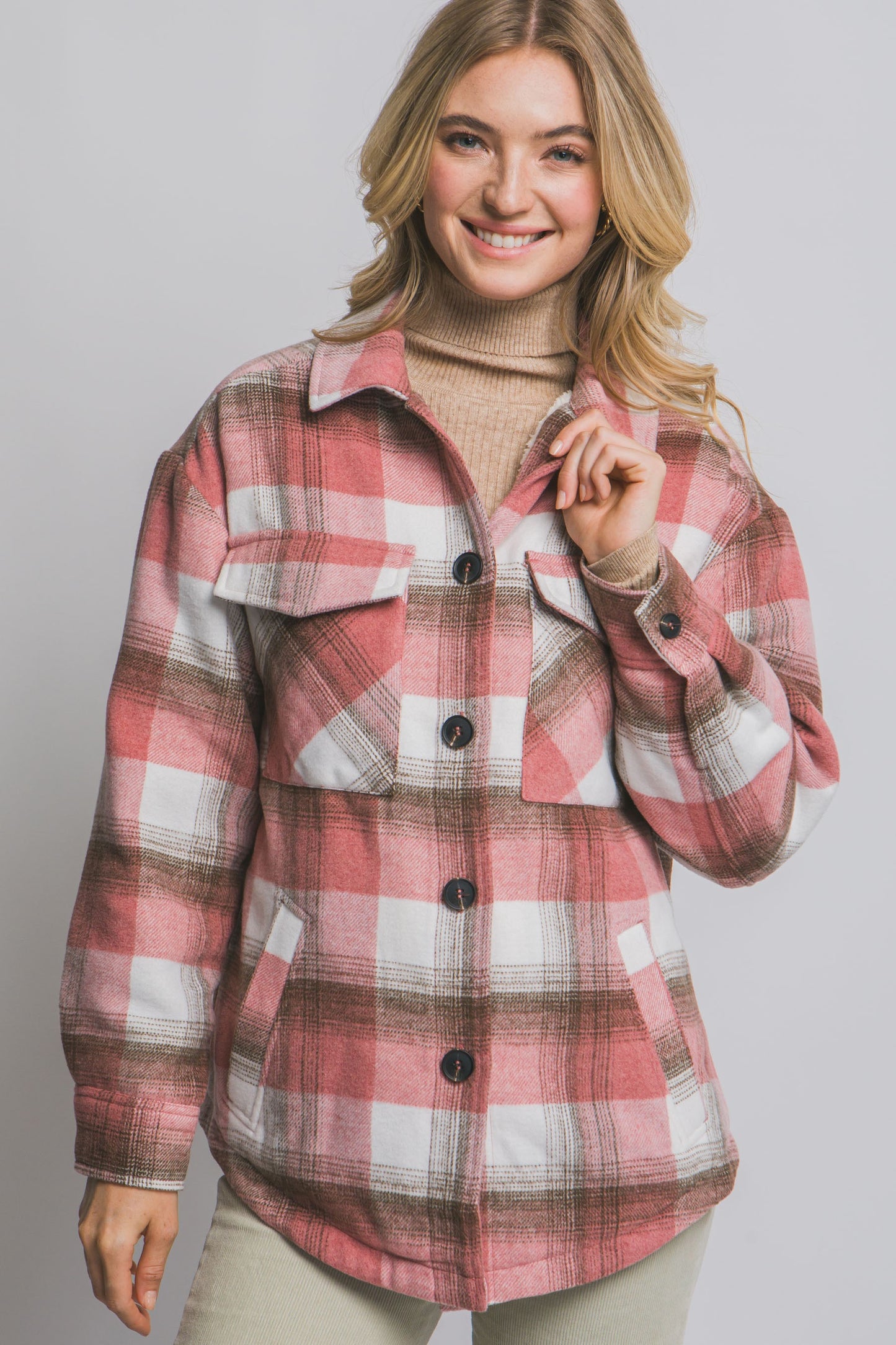 Plaid Sherpa Jacket in Pink
