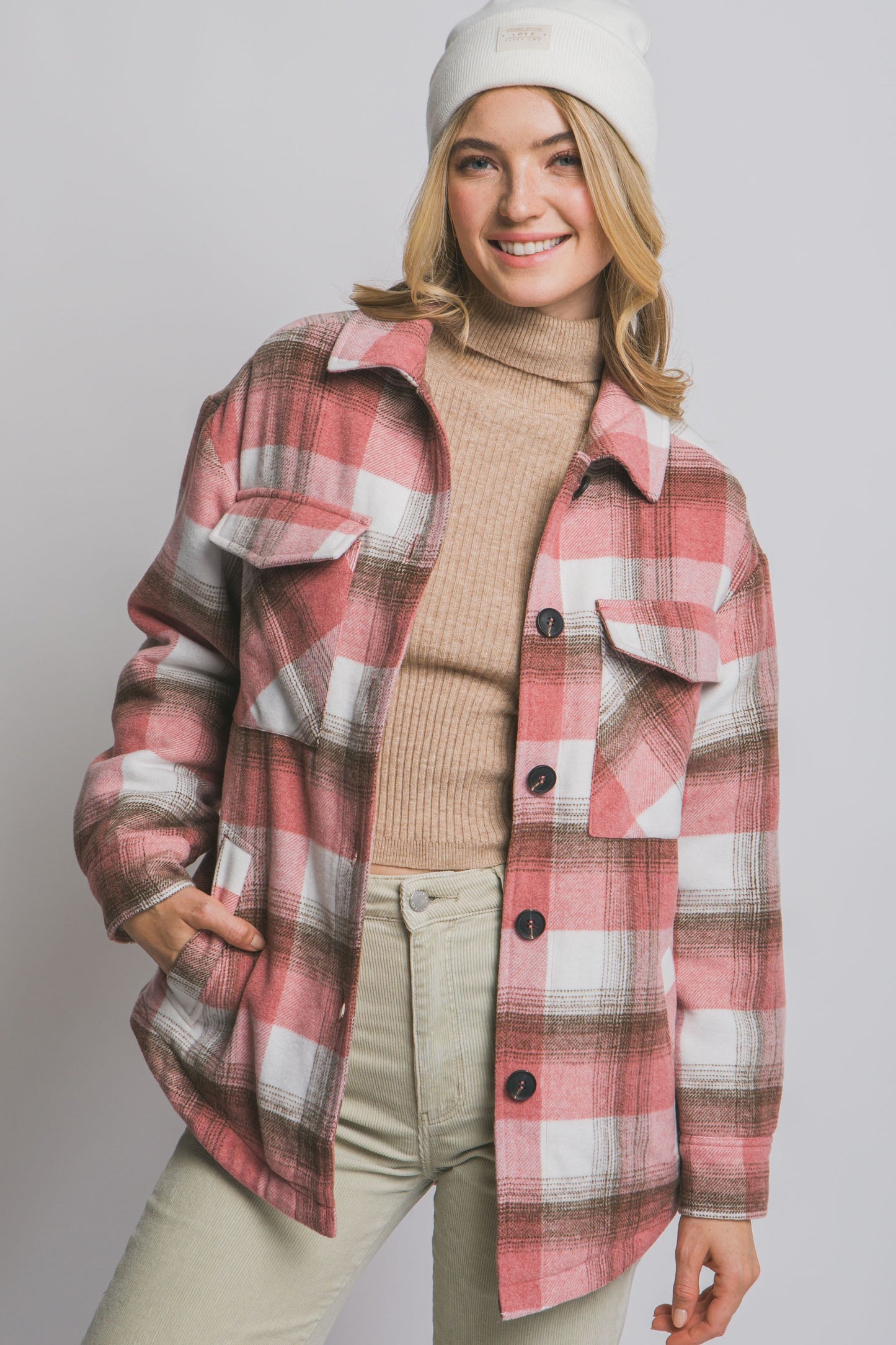 Plaid Sherpa Jacket in Pink