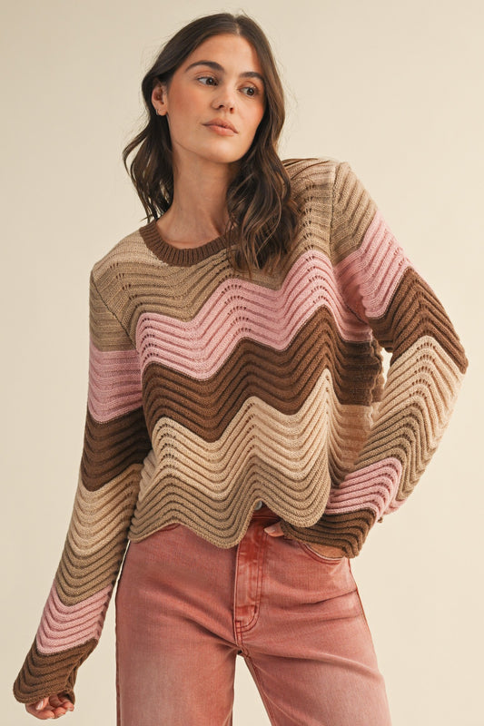 Mocha Chevron Block Sweater