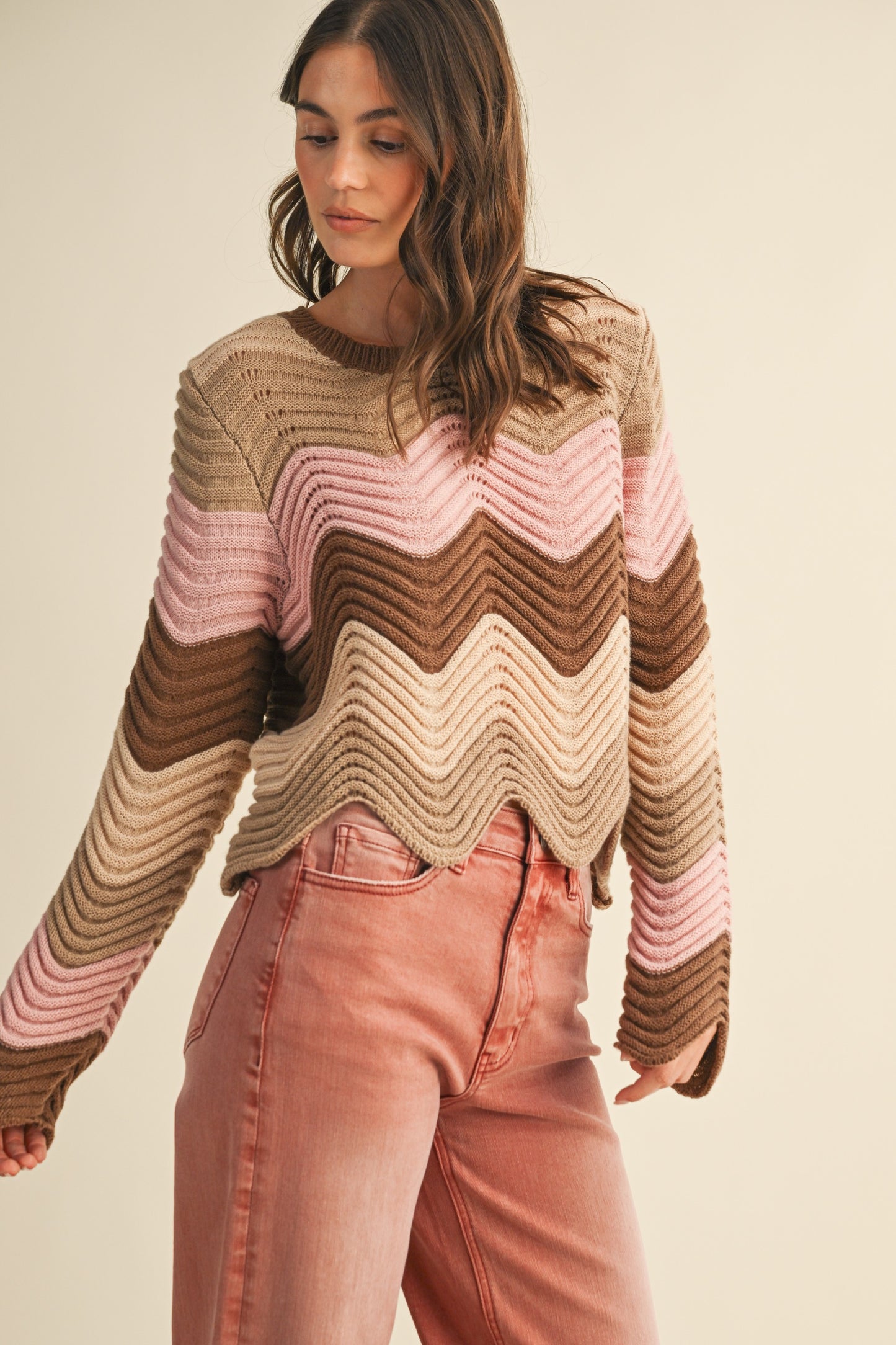 Mocha Chevron Block Sweater