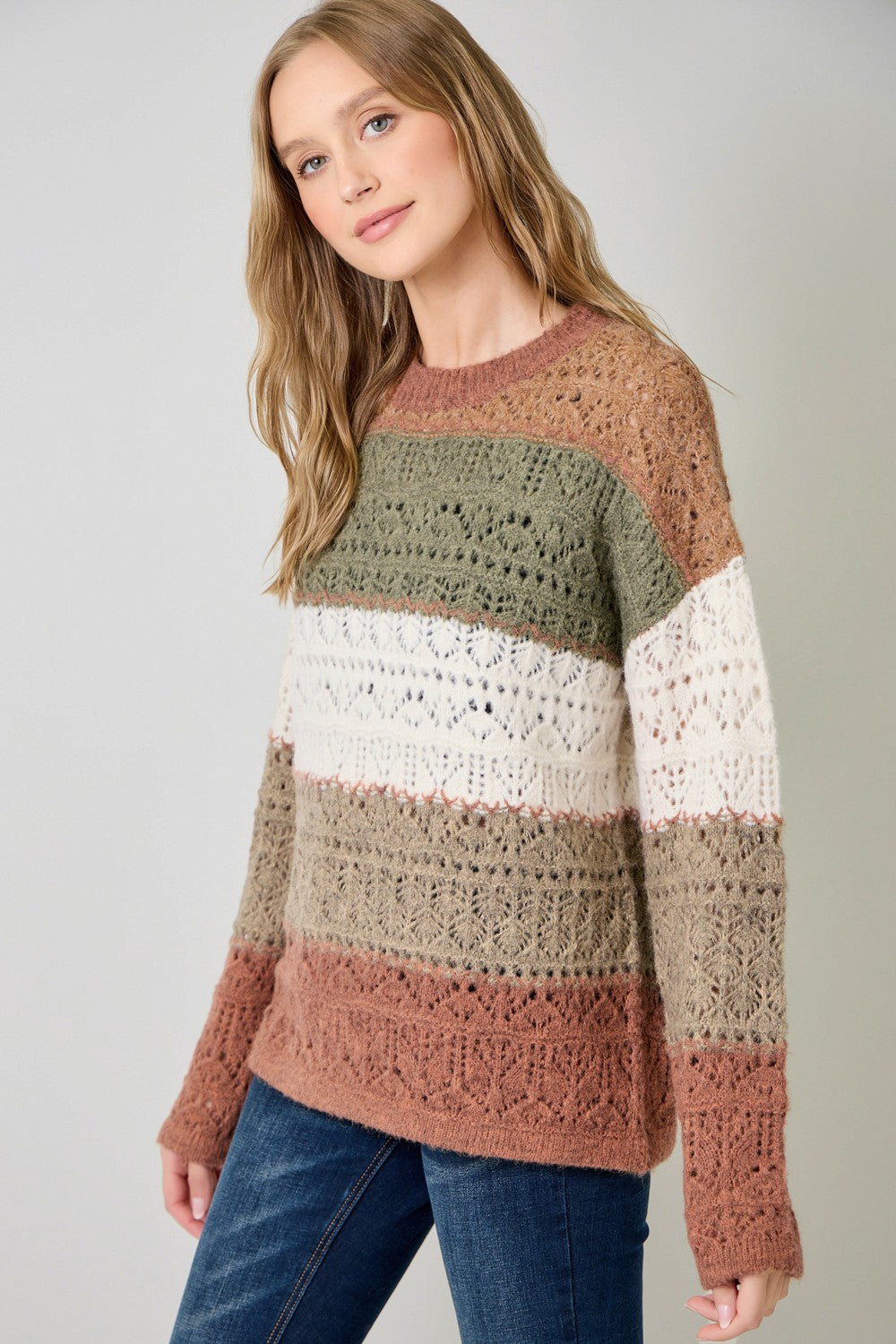 Color Blocked Pointelle Sweater