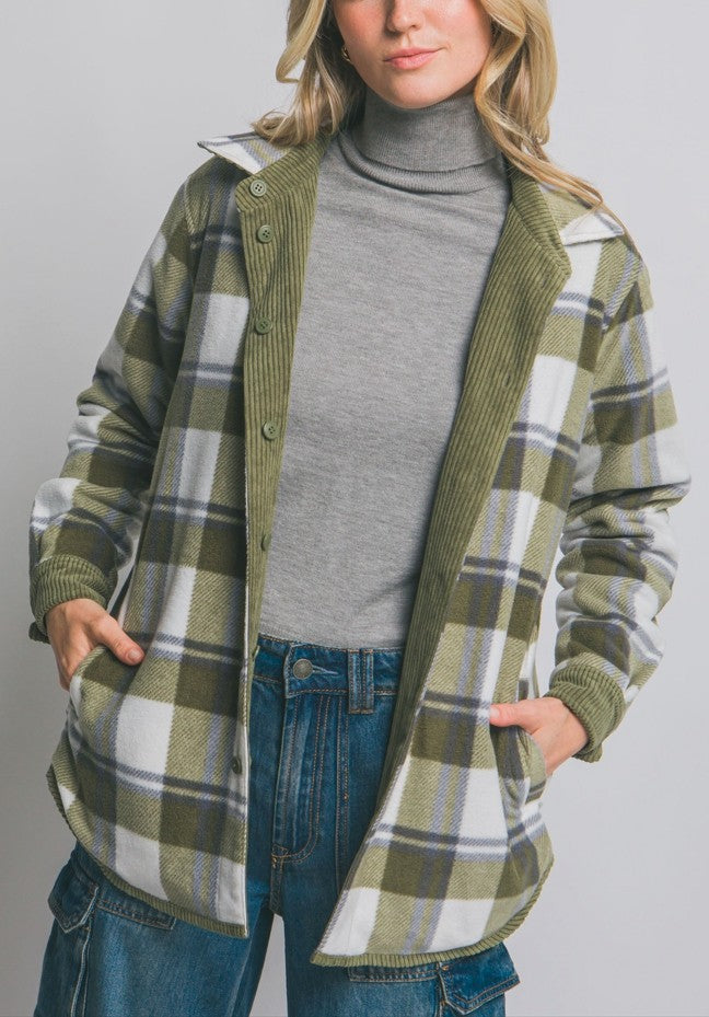 Corduroy Reversible Shacket in Olive