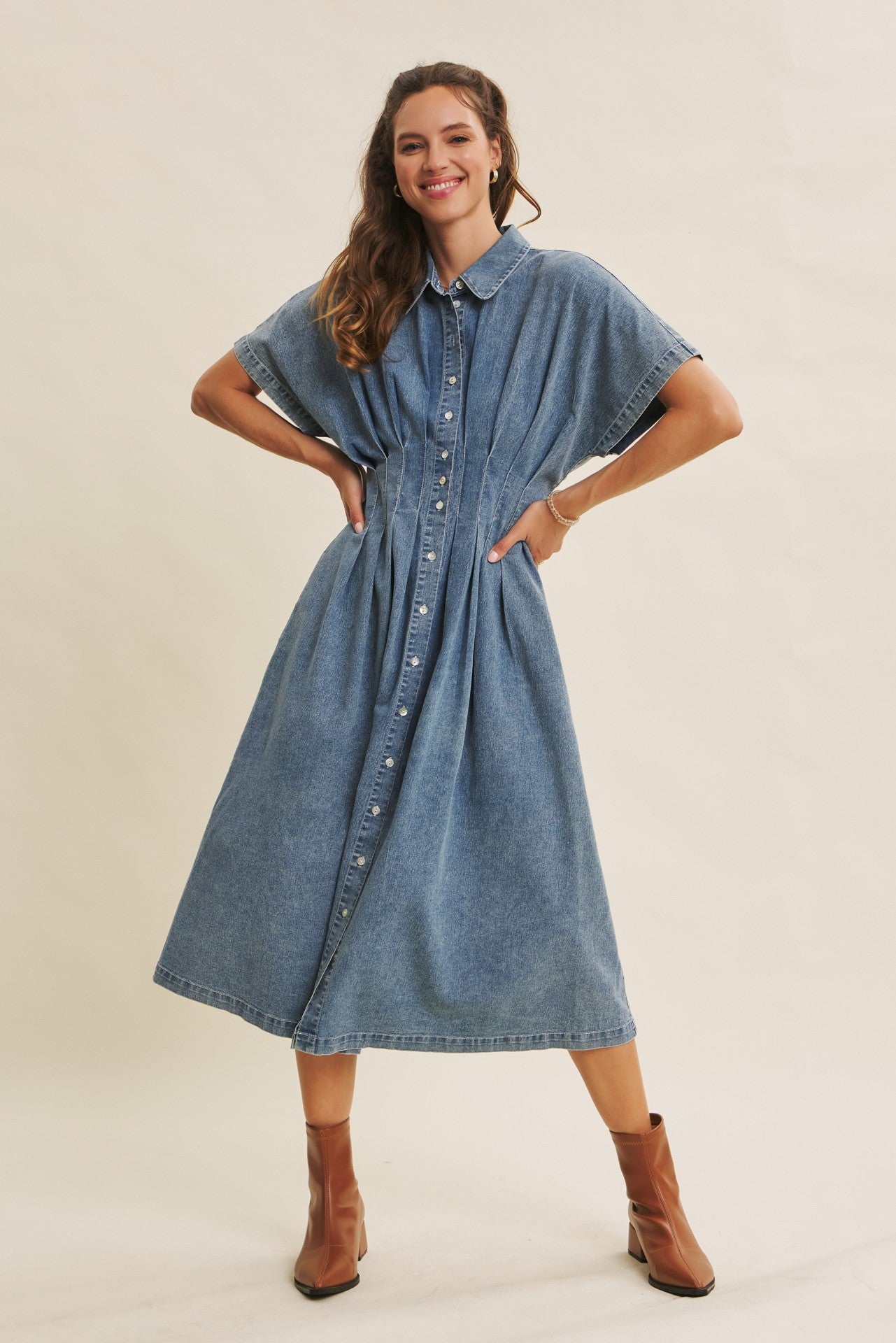 Stretchy Denim Midi Dress