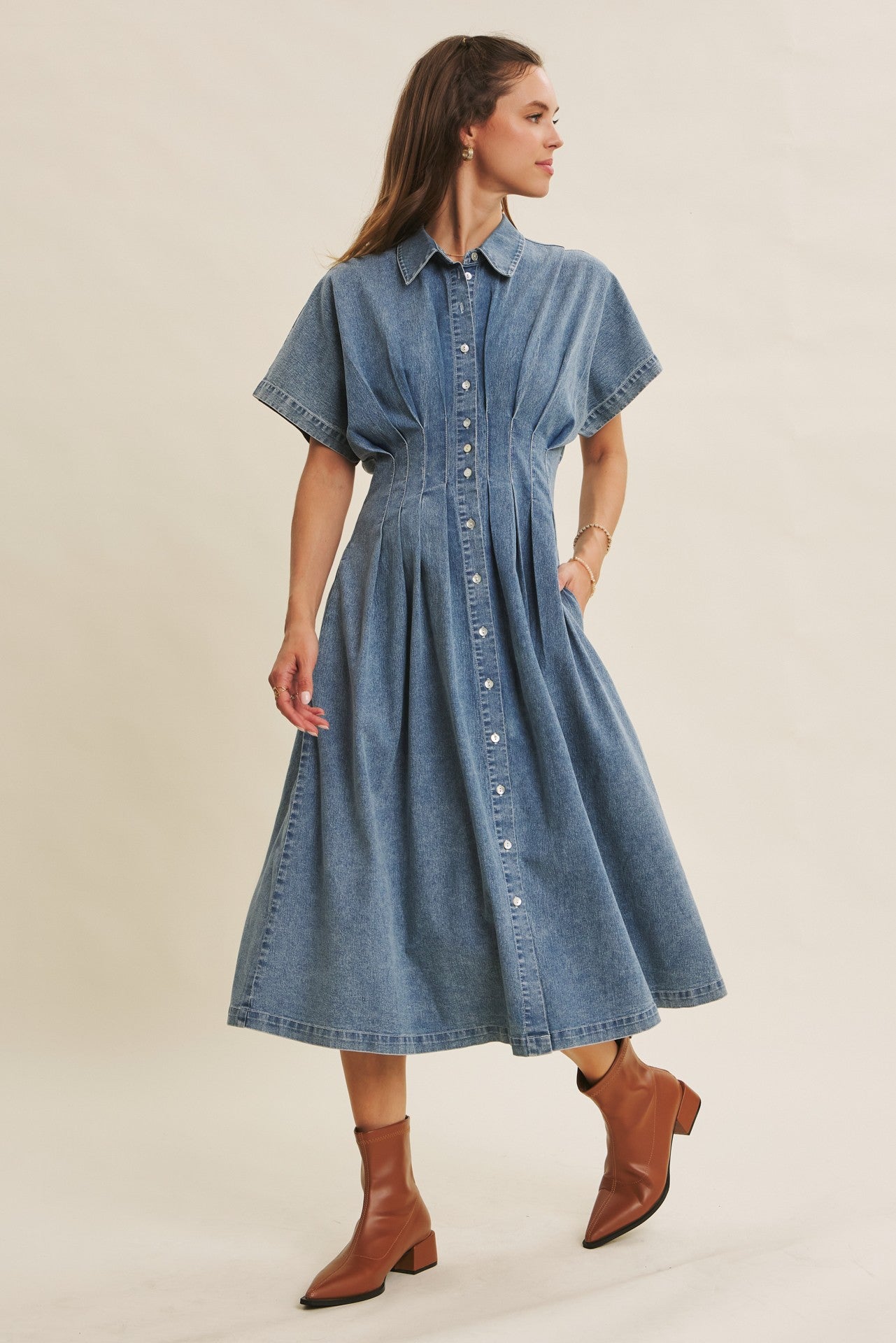 Stretchy Denim Midi Dress