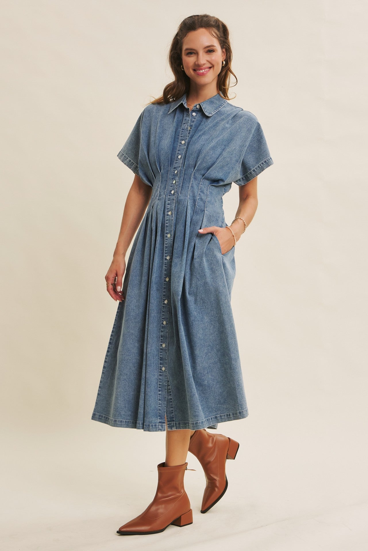 Stretchy Denim Midi Dress