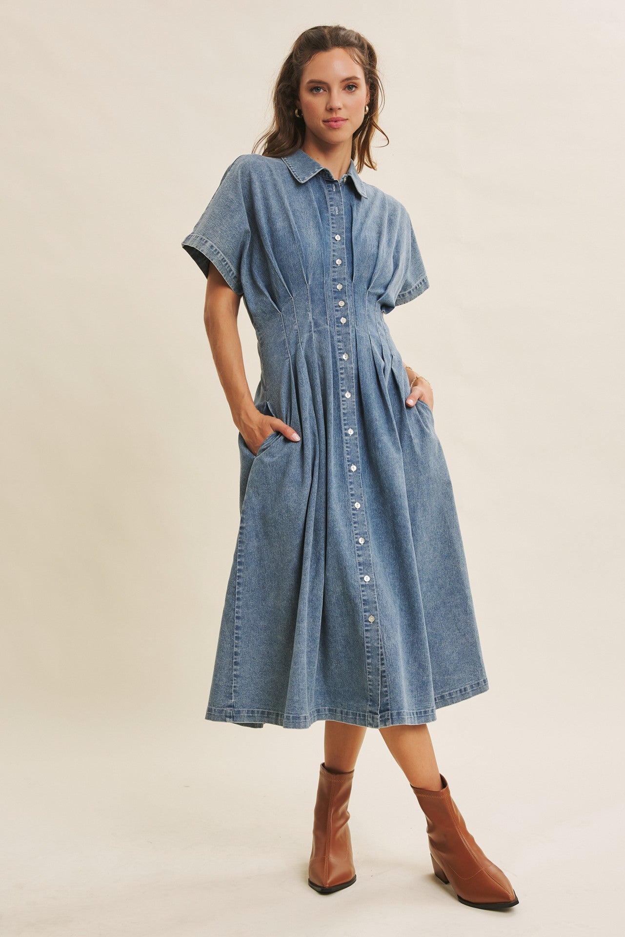 Stretchy Denim Midi Dress