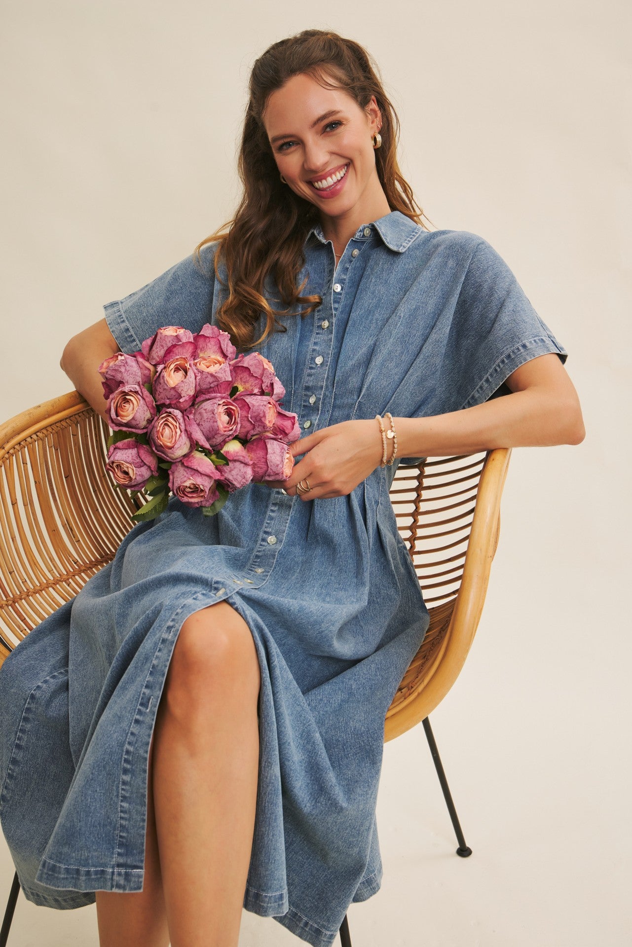 Stretchy Denim Midi Dress