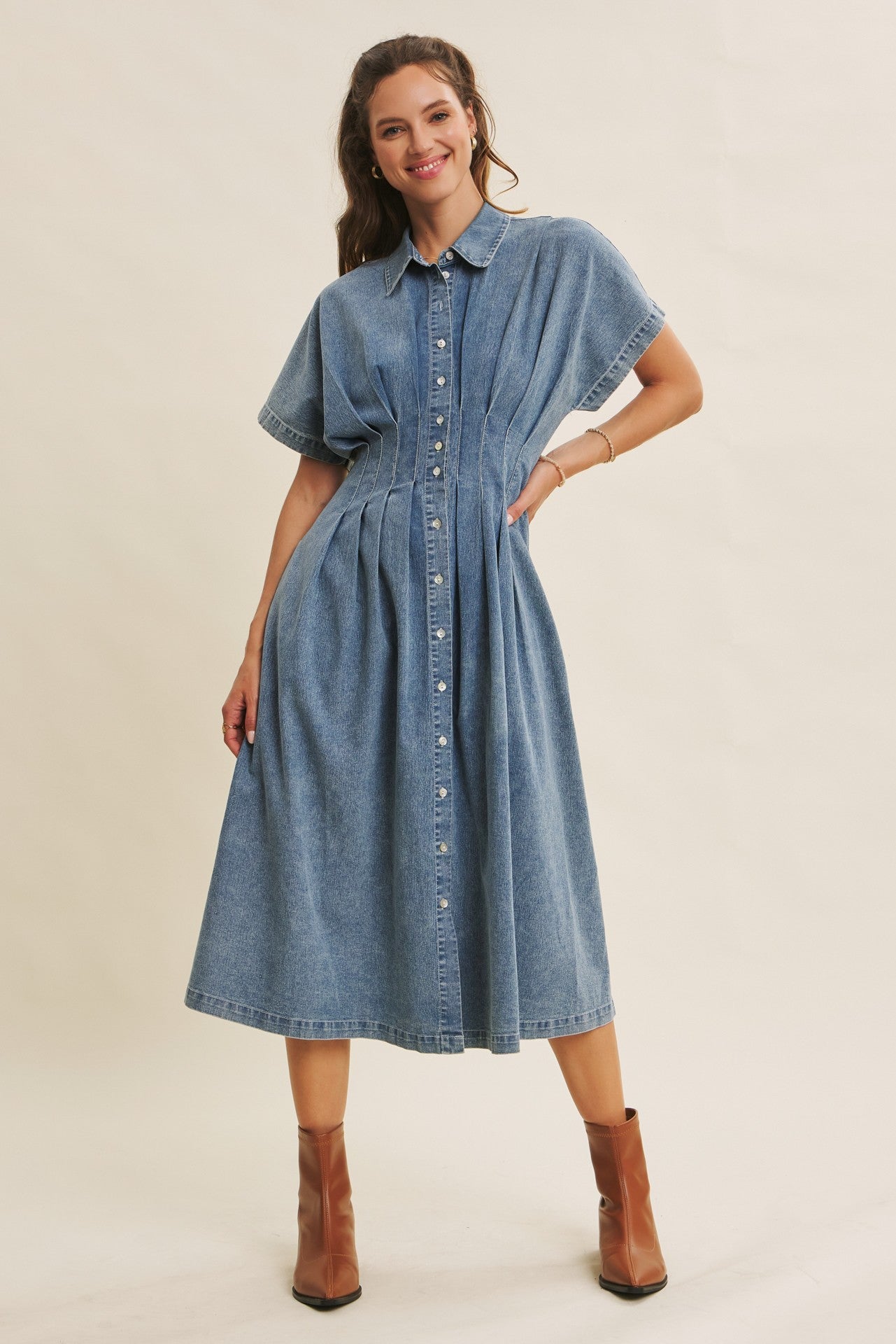 Stretchy Denim Midi Dress