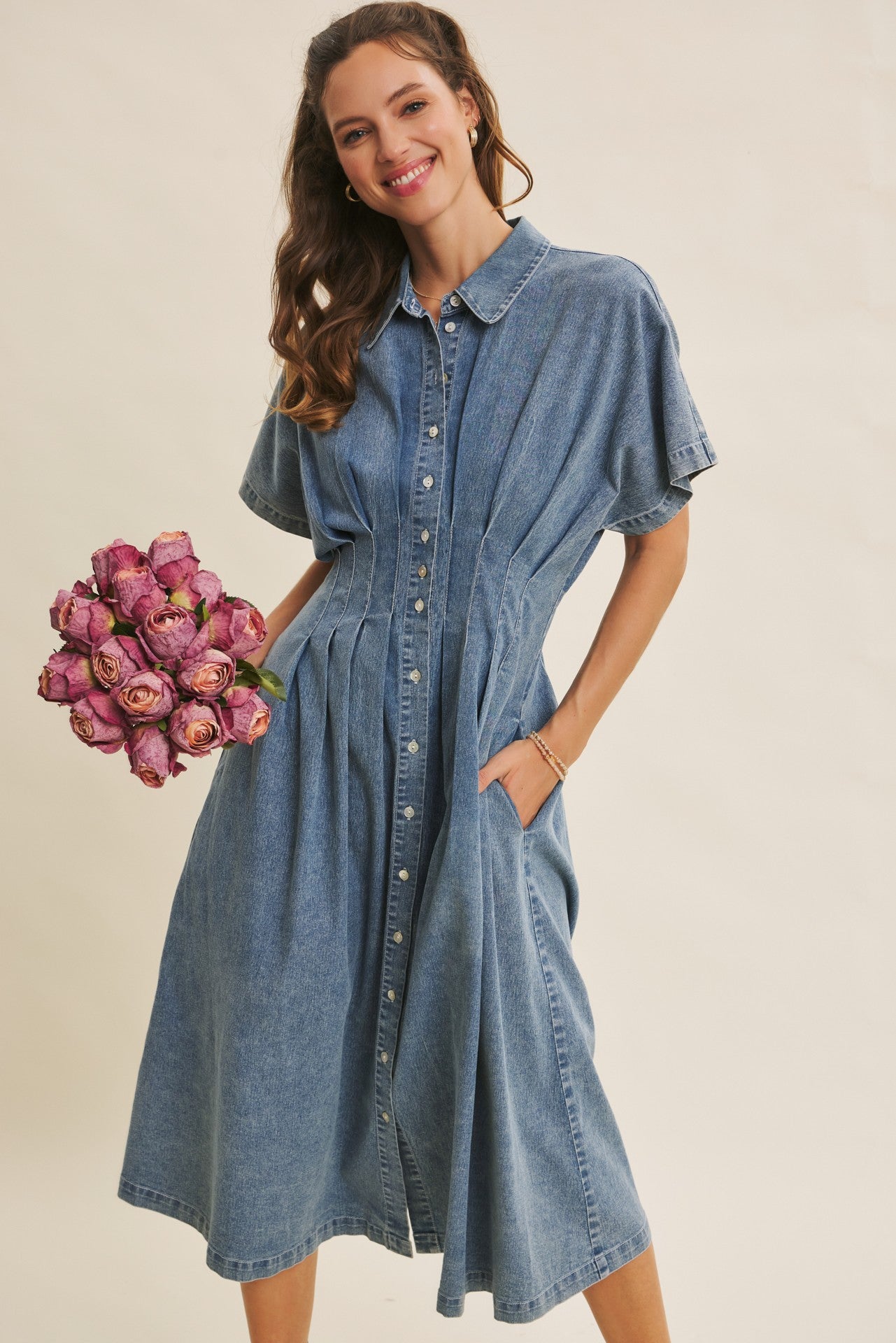 Stretchy Denim Midi Dress