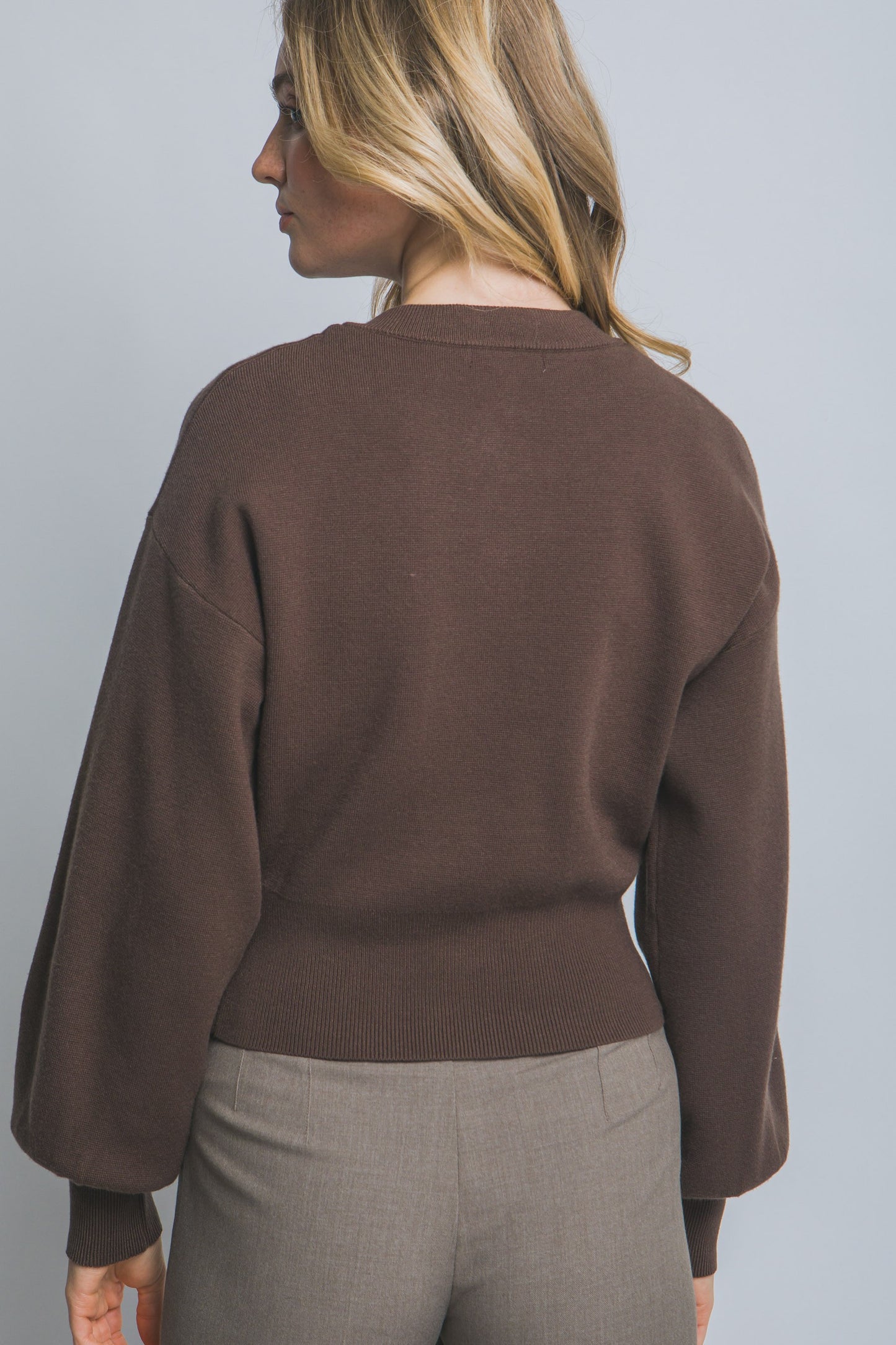 Cardigan with Puff Sleeves in Brown