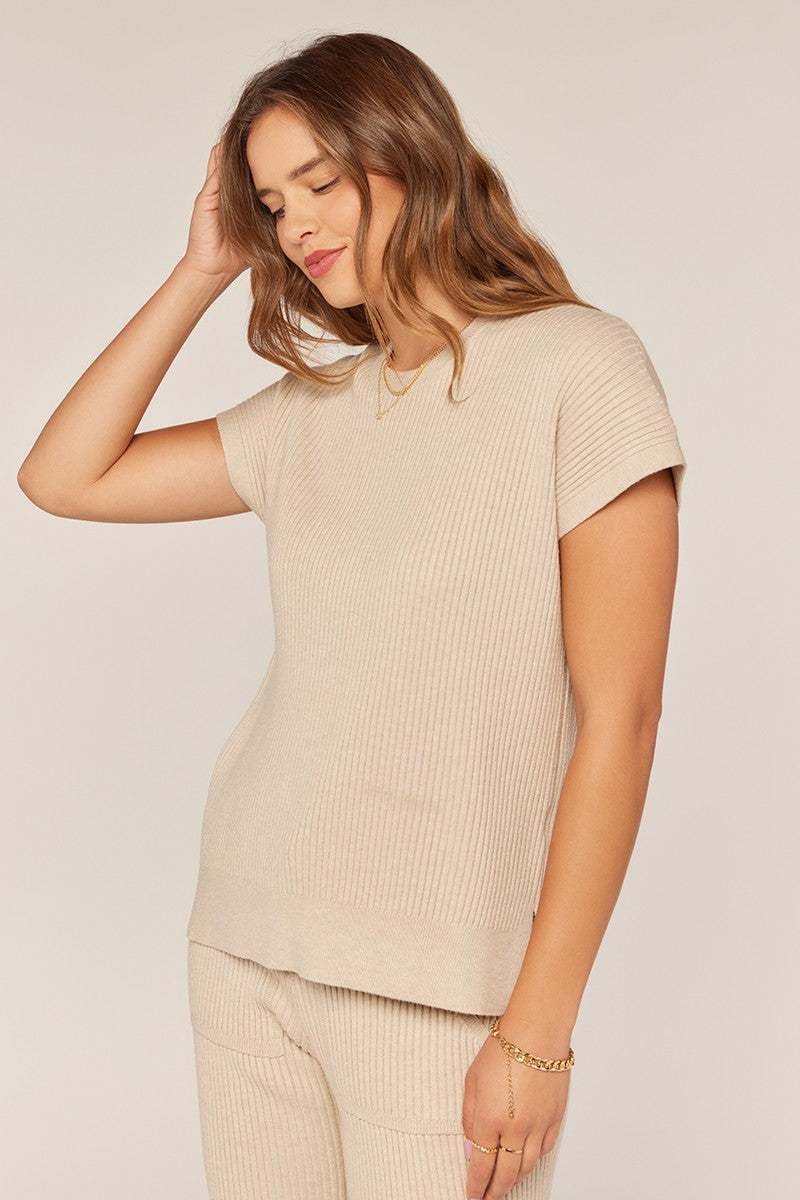 Ribbed Short Sleeve Sweater Top
