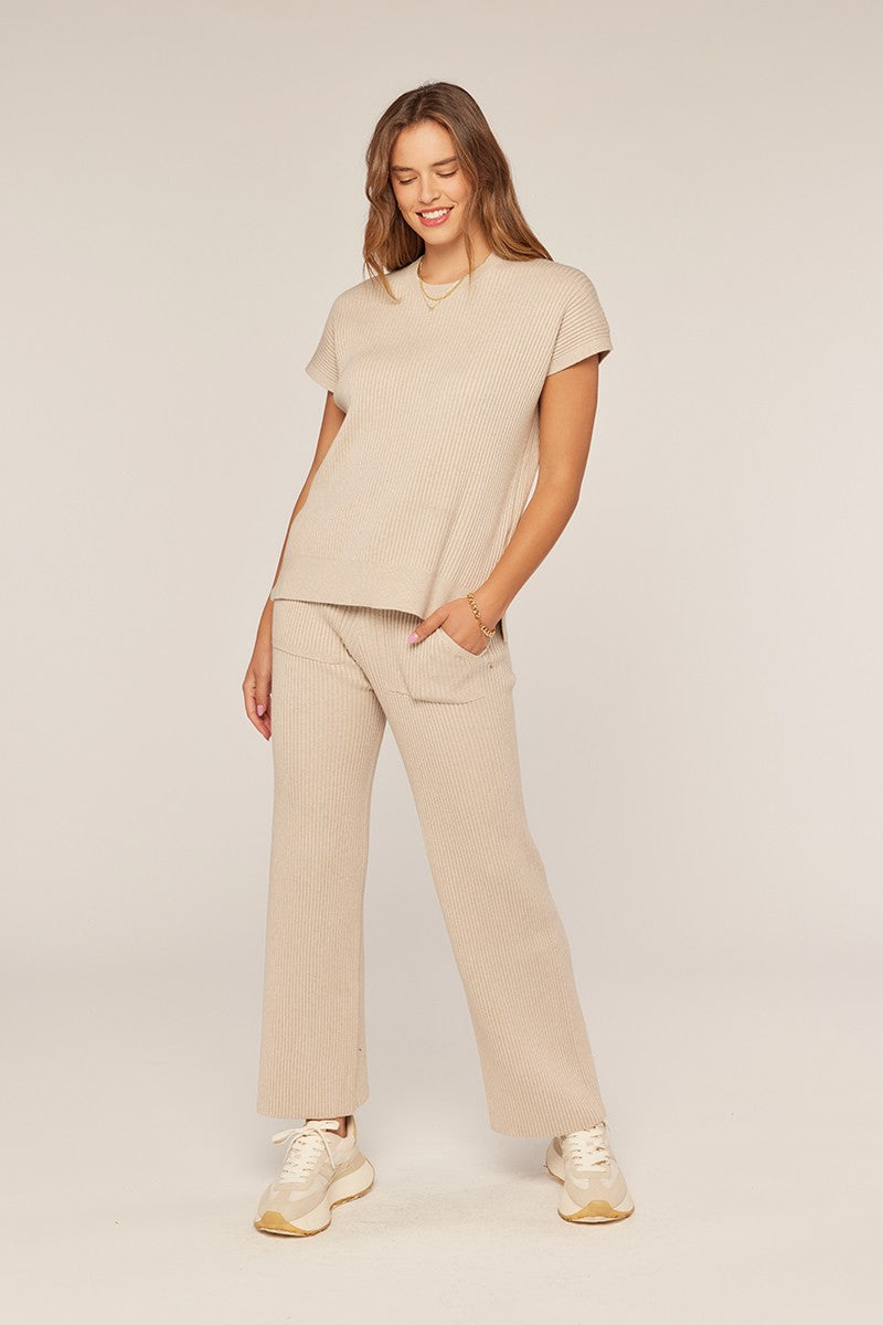 Ribbed Short Sleeve Sweater Top
