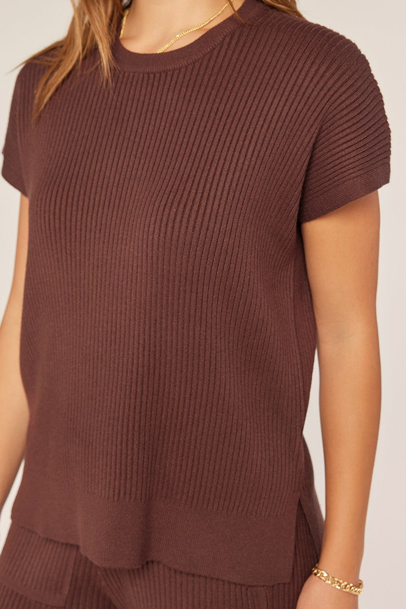 Ribbed Short Sleeve Sweater Top